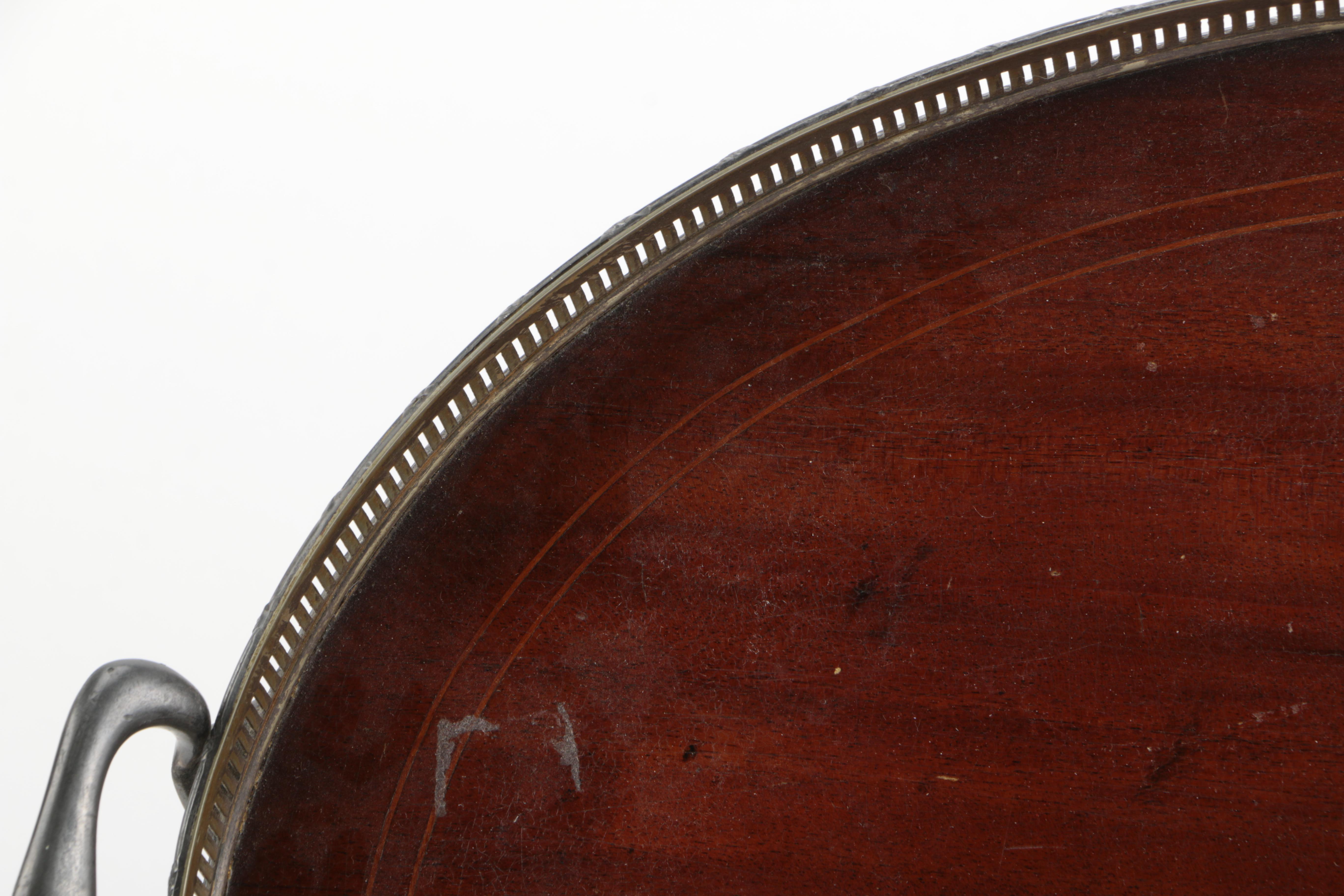 Vintage Pewter and Wooden Serving Tray