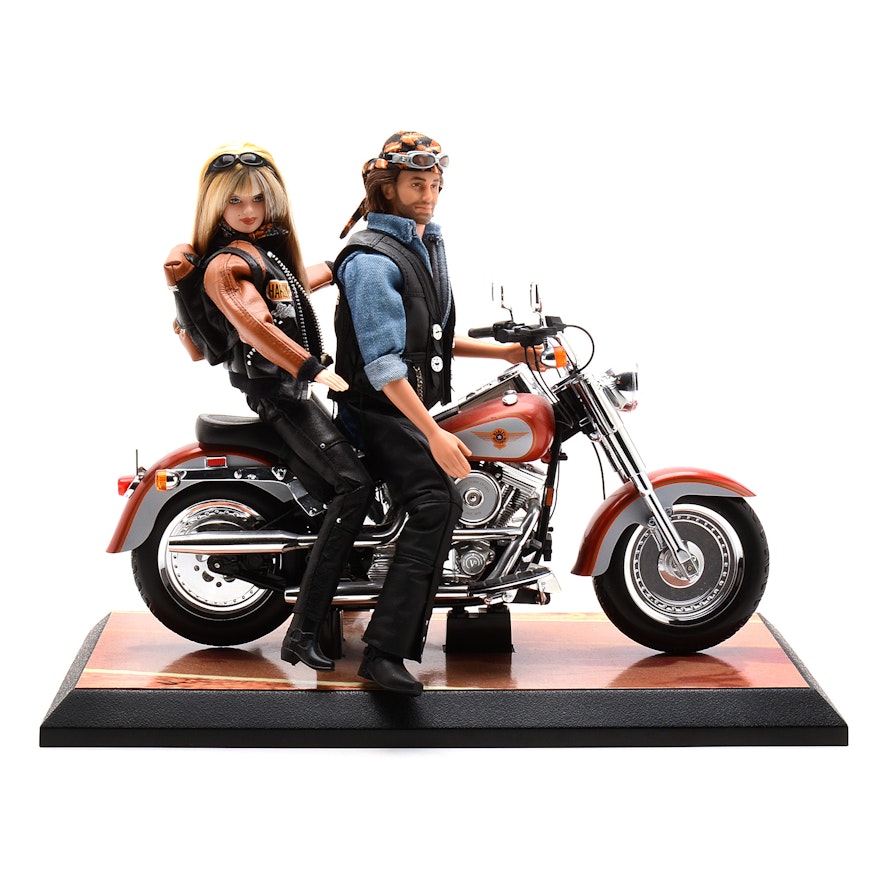 Harley Davidson Barbie and Ken Dolls with Fat Boy Motorcyle