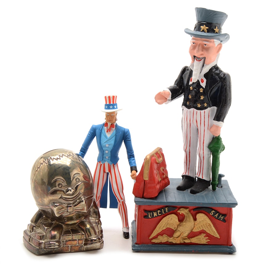 Reproduction Uncle Sam Coin Bank and More