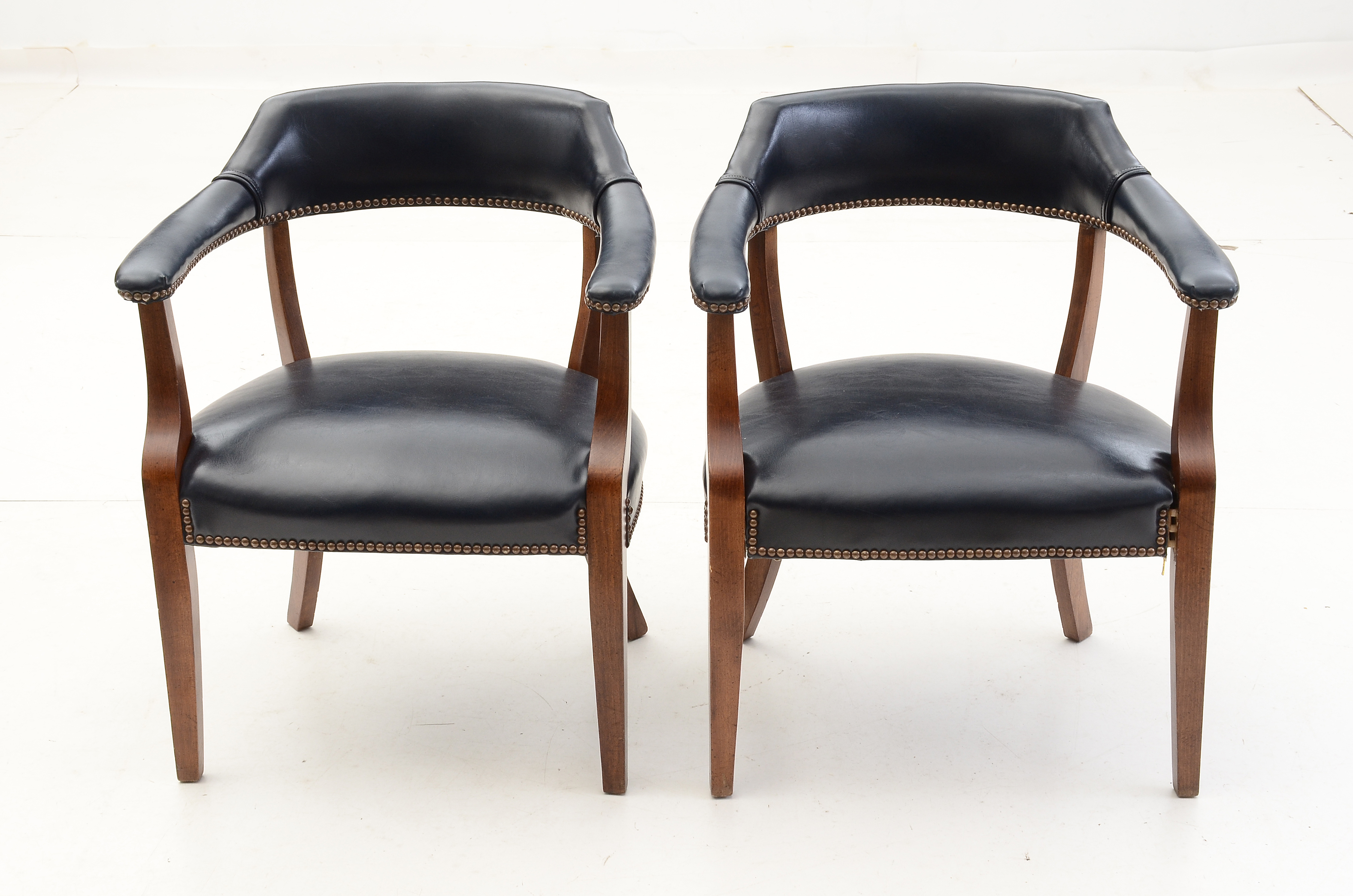 Set of Four Mid-Century Blue Vinyl Upholstered Office Arm Chairs