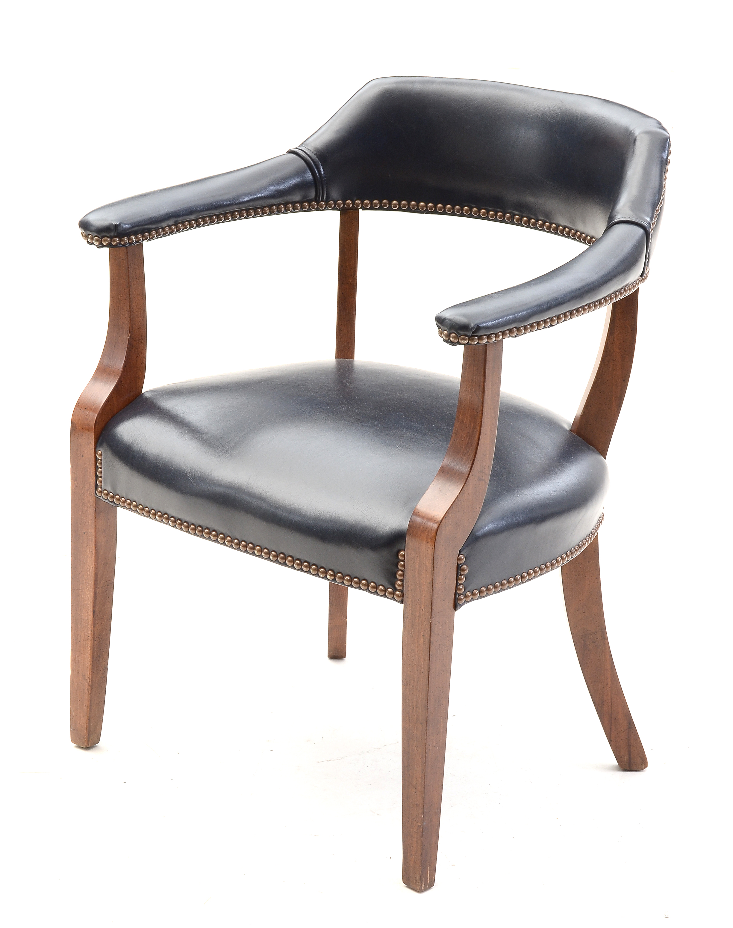 Set of Four Mid-Century Blue Vinyl Upholstered Office Arm Chairs