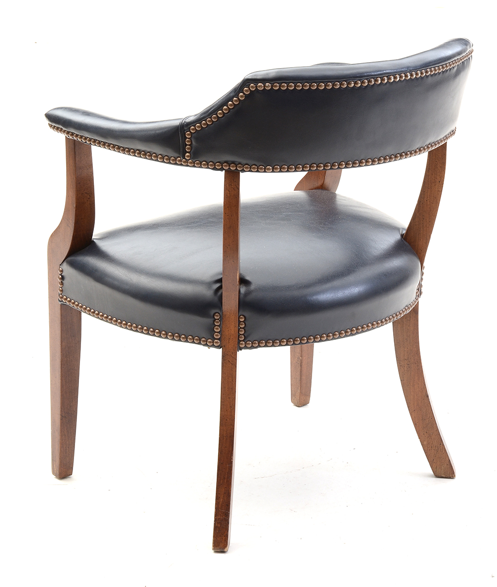 Set of Four Mid-Century Blue Vinyl Upholstered Office Arm Chairs