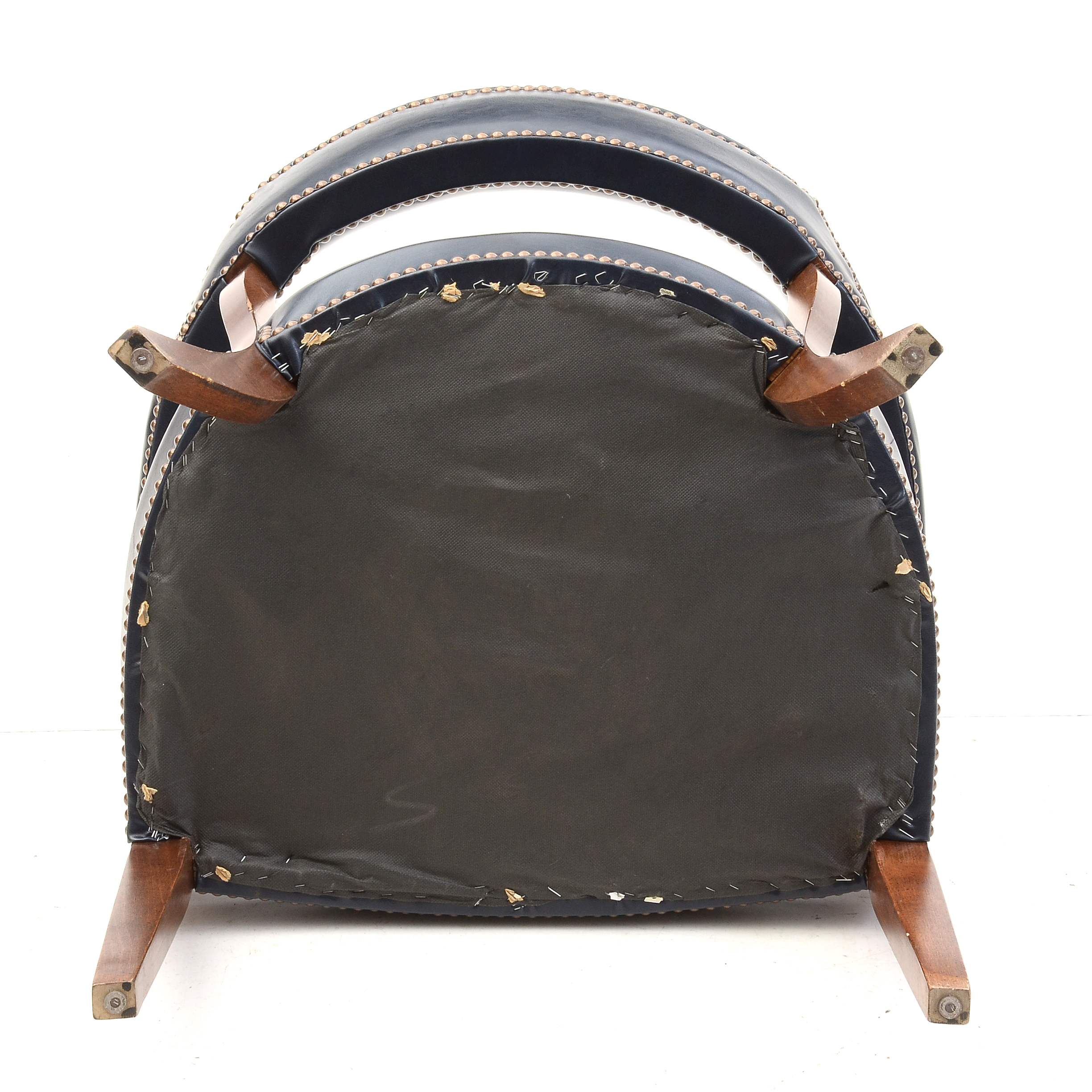 Set of Four Mid-Century Blue Vinyl Upholstered Office Arm Chairs