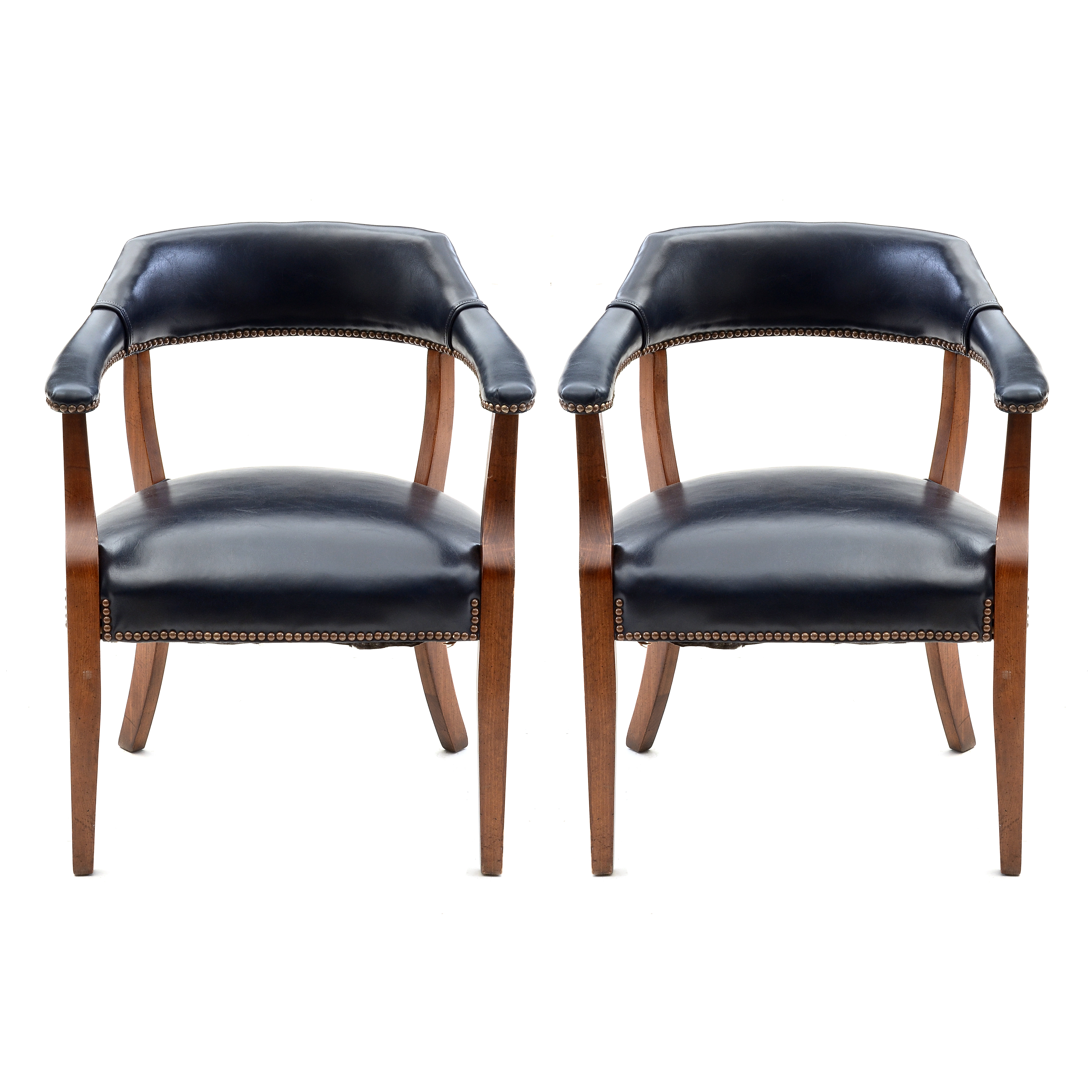 Pair of Mid-Century Blue Vinyl Upholstered Office Arm Chairs