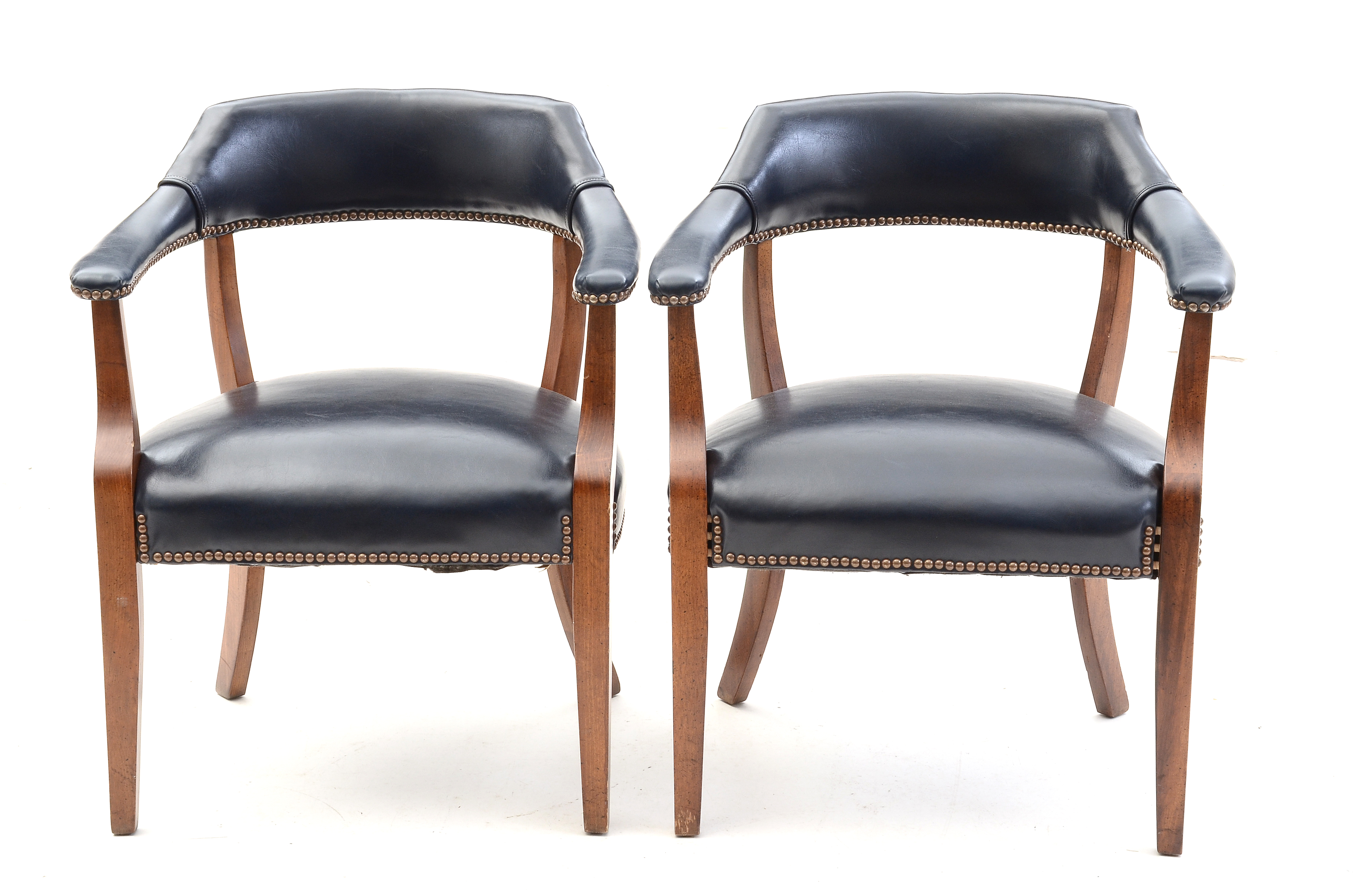 Pair of Mid-Century Blue Vinyl Upholstered Office Arm Chairs