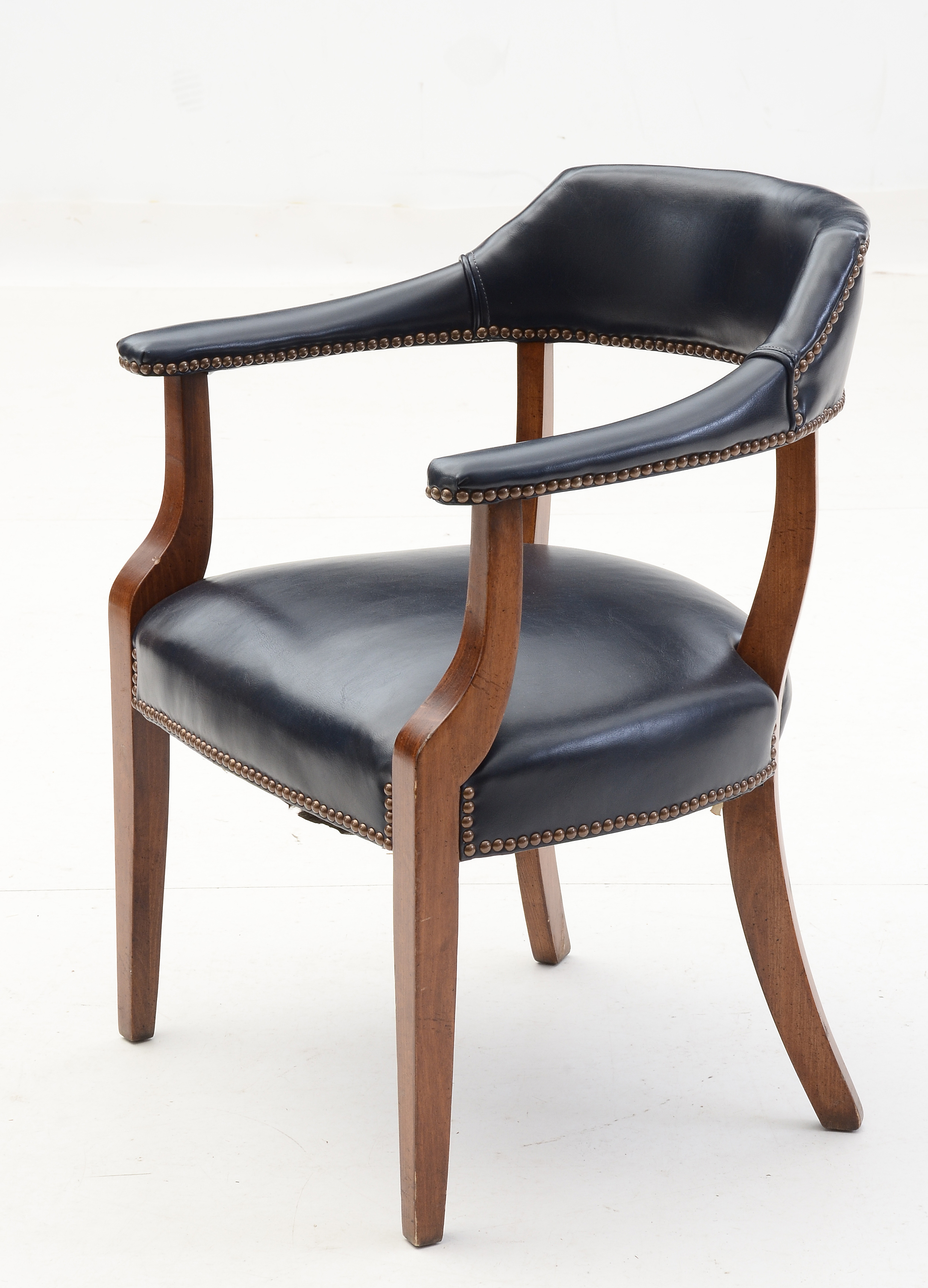 Pair of Mid-Century Blue Vinyl Upholstered Office Arm Chairs