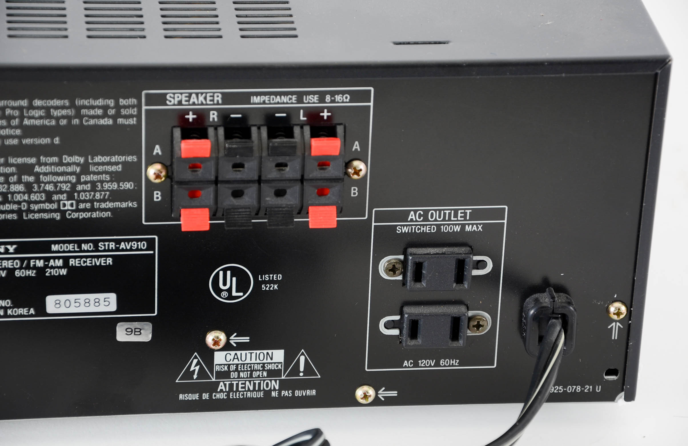 Sony STR-AV910 Audio/Video Control Center