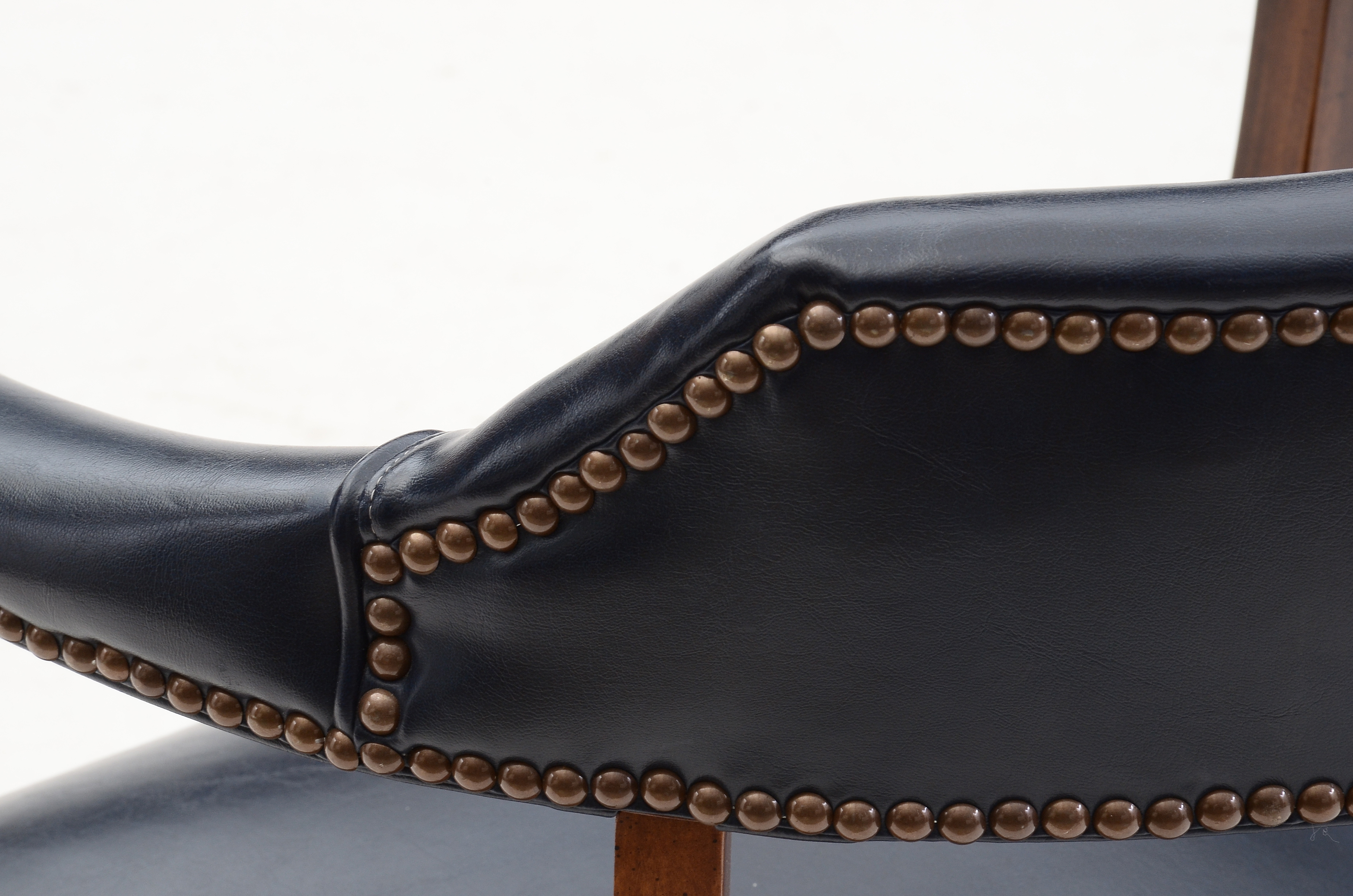 Pair of Mid-Century Blue Vinyl Upholstered Office Arm Chairs