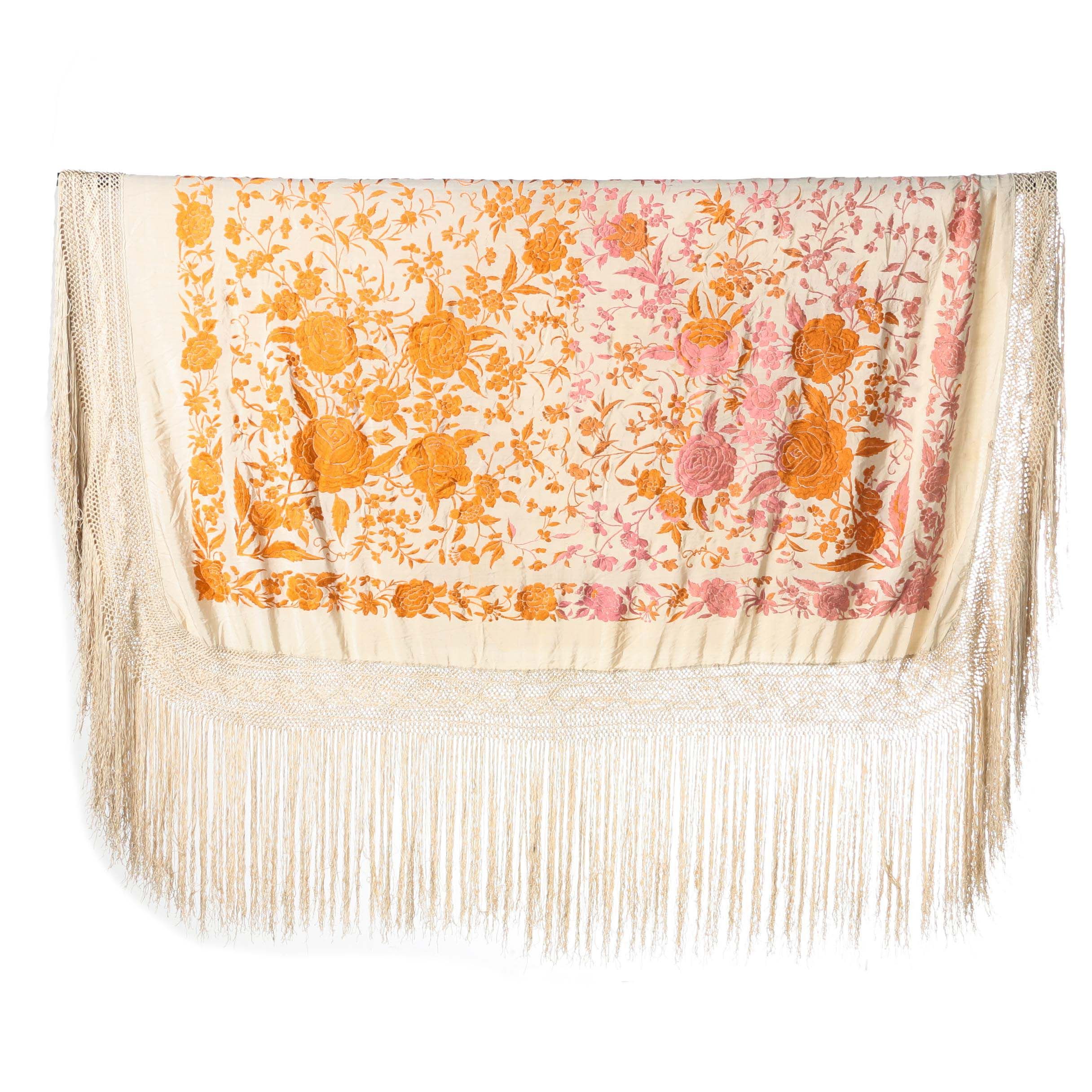 Orange and Pink Embroidered Piano Shawl