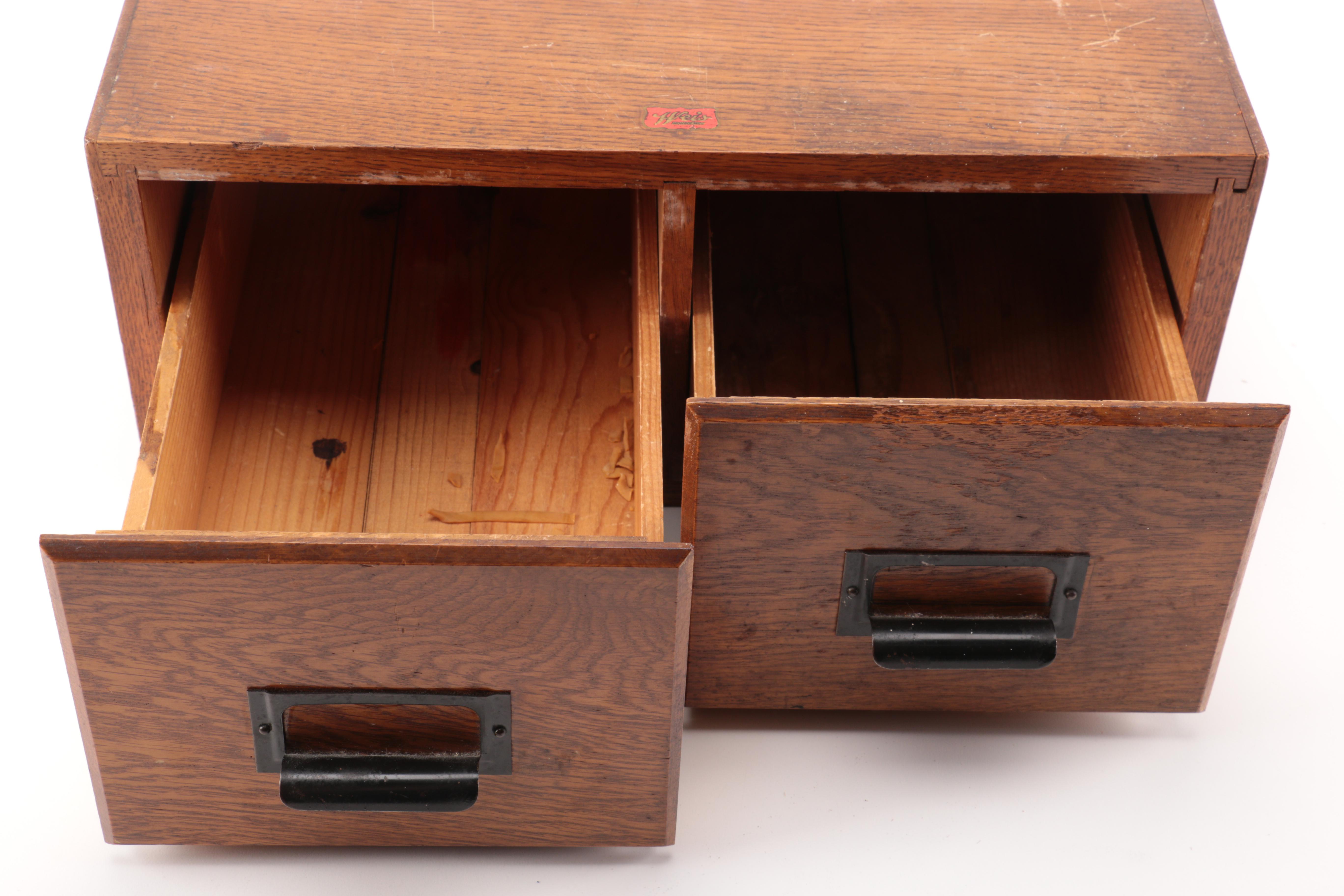 Vintage Oak Two-Drawer Index Card File by Weis