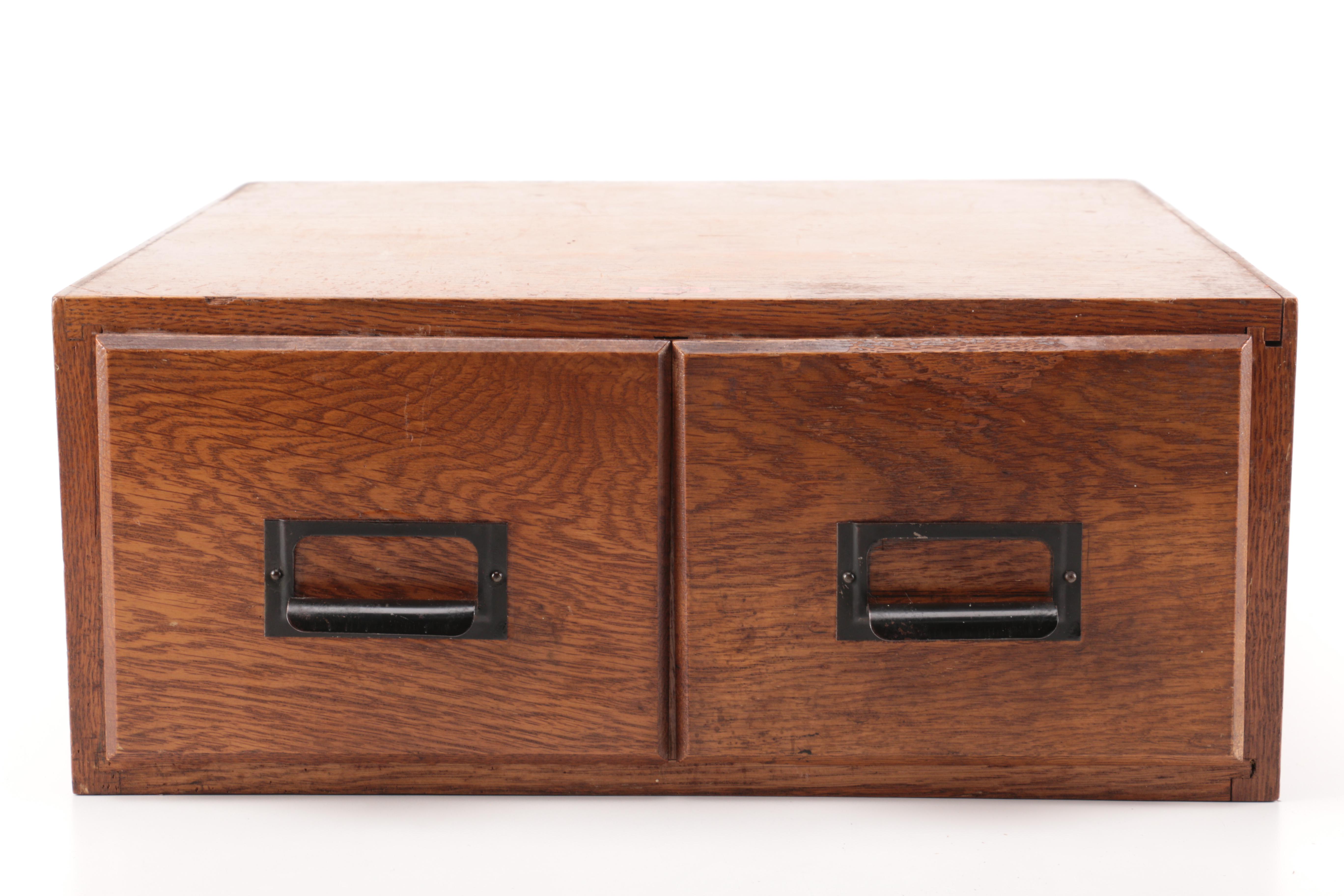 Vintage Oak Two-Drawer Index Card File by Weis