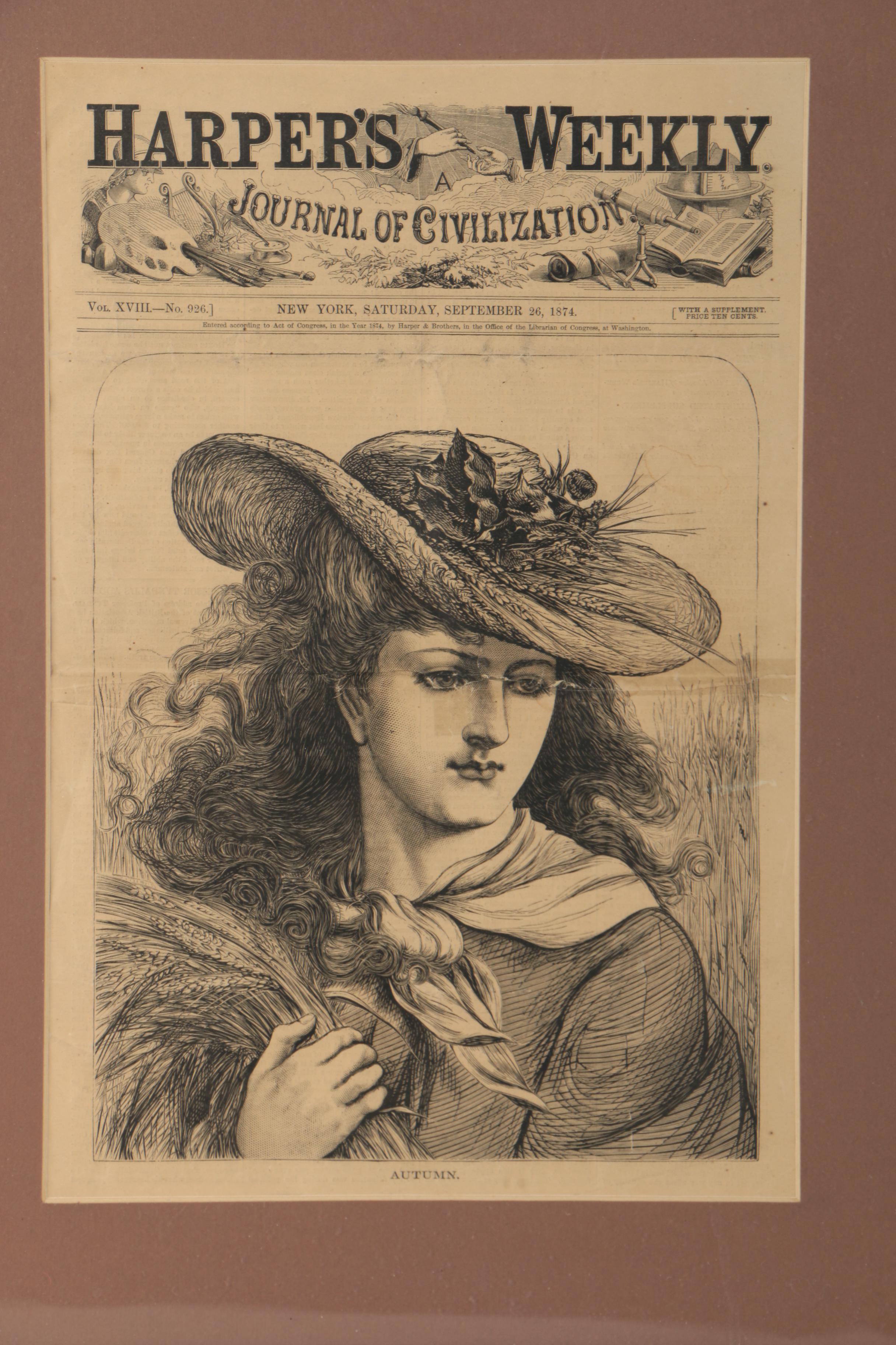 Wood Engraving of Harper's Weekly Cover "Autumn"