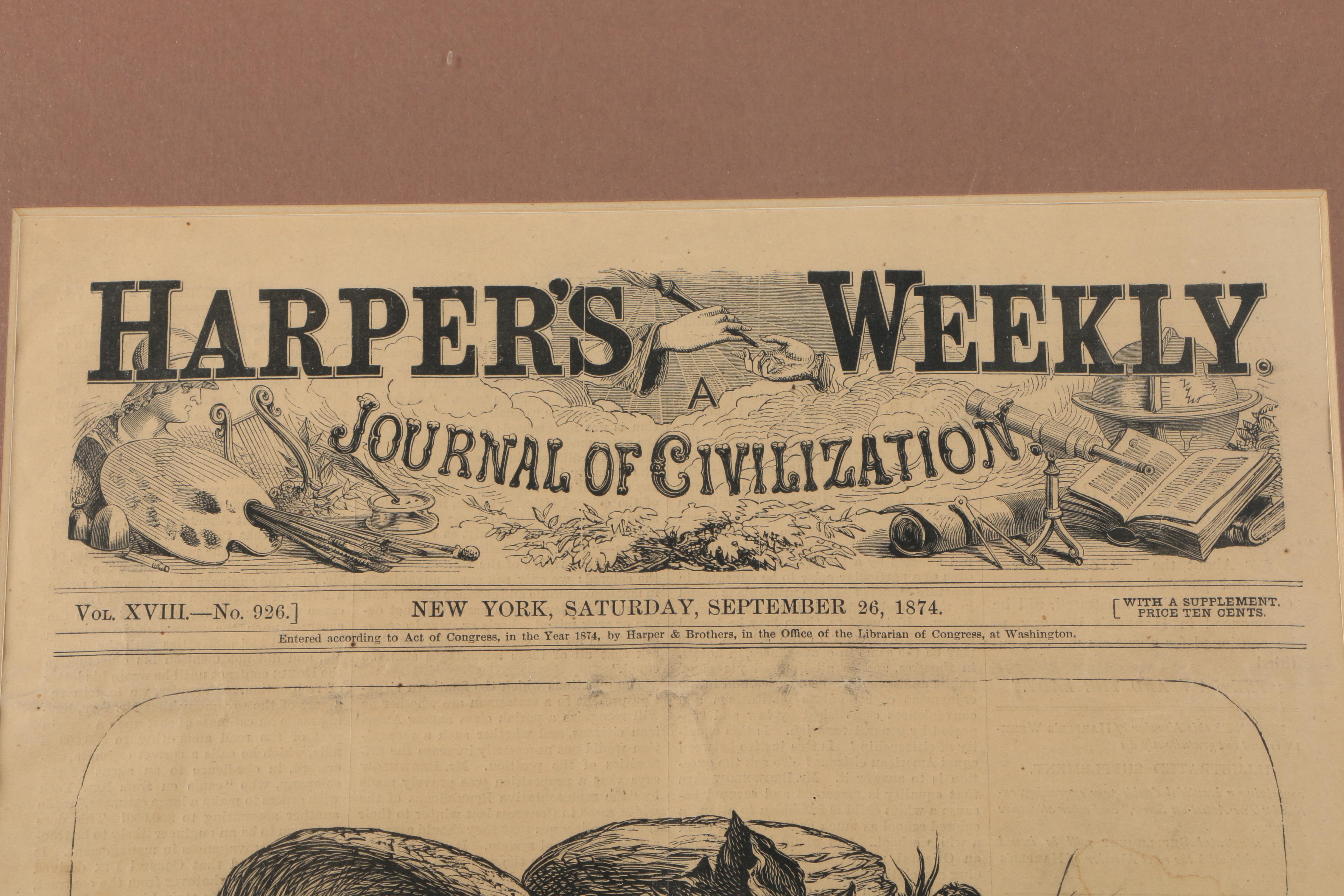 Wood Engraving of Harper's Weekly Cover "Autumn"