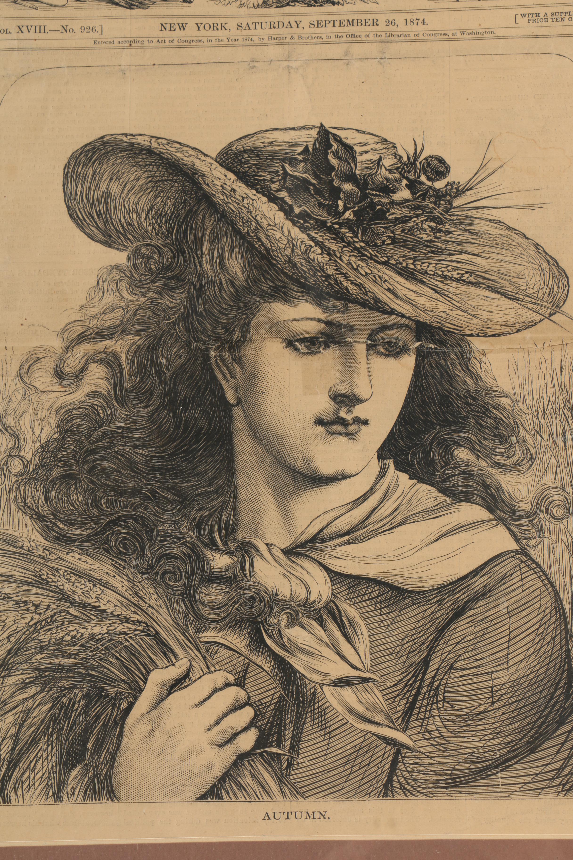 Wood Engraving of Harper's Weekly Cover "Autumn"