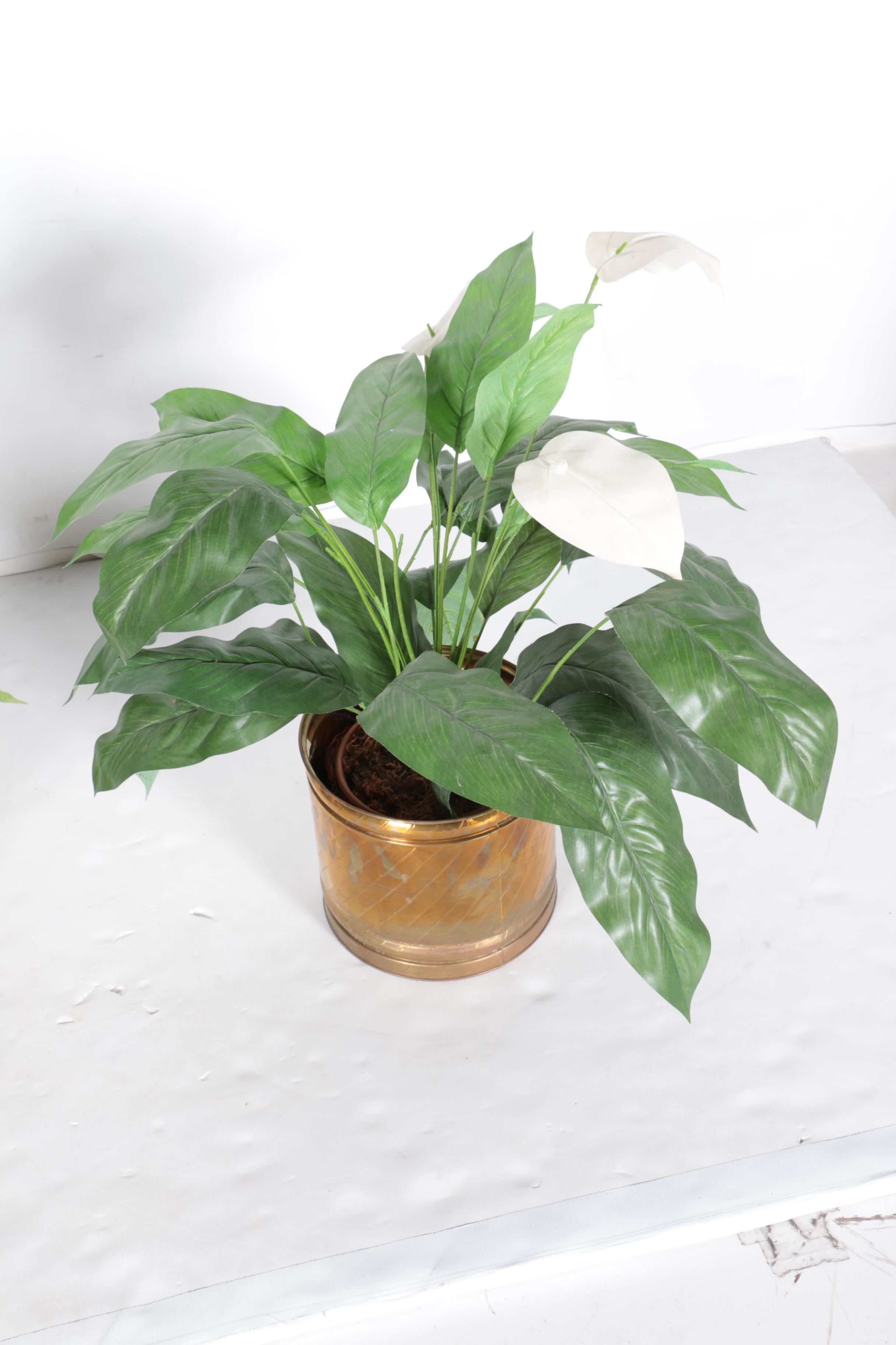 Metal Planters With Faux Greenery