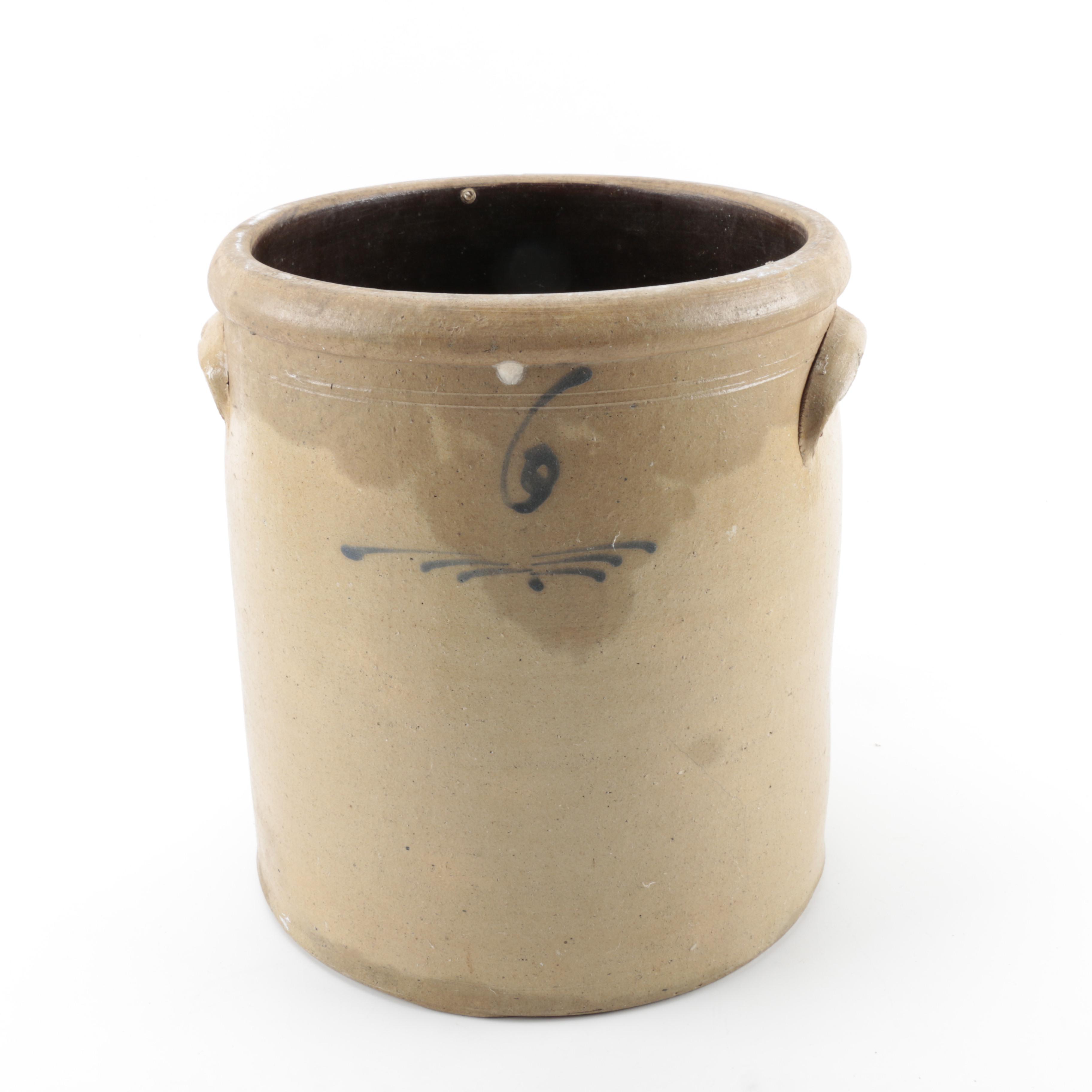 Vintage 6 Gallon Stoneware Crock
