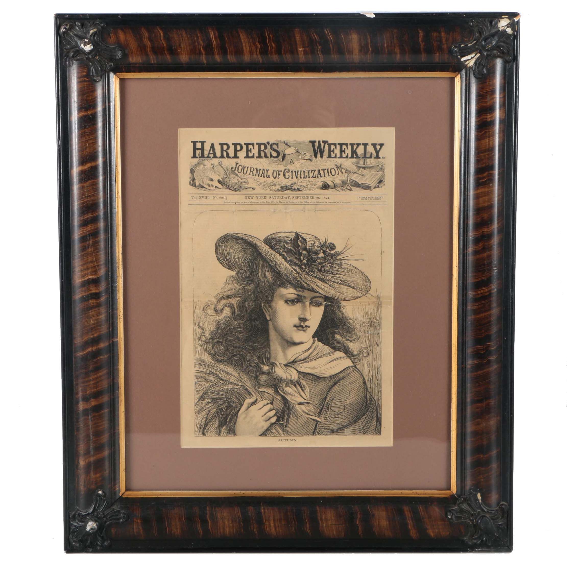 Wood Engraving of Harper's Weekly Cover "Autumn"