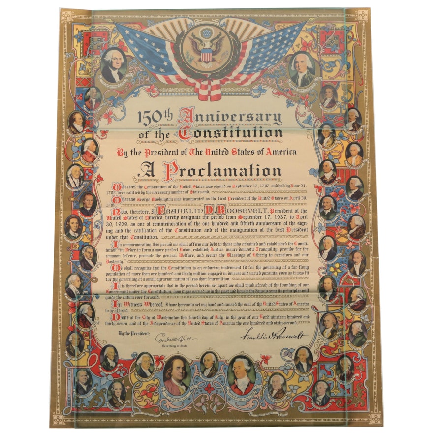 After M .Buehler Offset Lithograph "150th Anniversary of the Constitution"