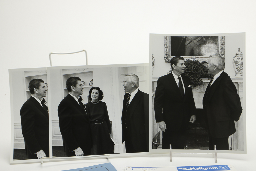 Signed Photo with President Reagan, E.  Doyle and Dr. Schuller