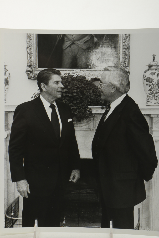 Signed Photo with President Reagan, E.  Doyle and Dr. Schuller