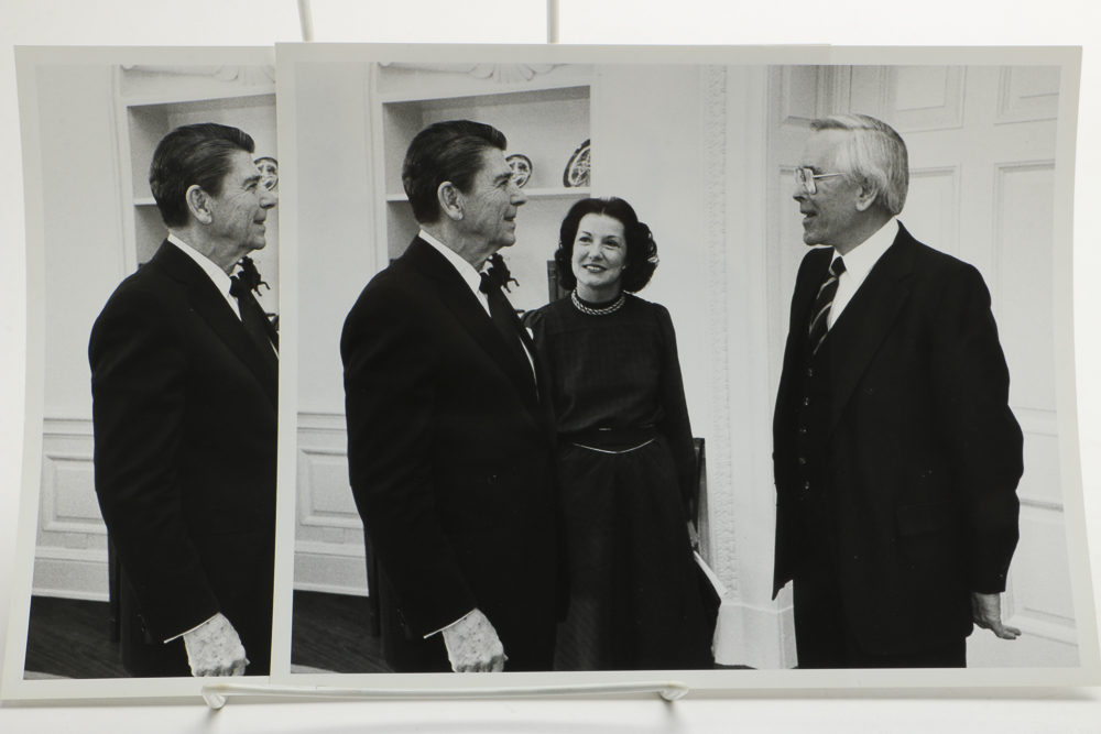 Signed Photo with President Reagan, E.  Doyle and Dr. Schuller