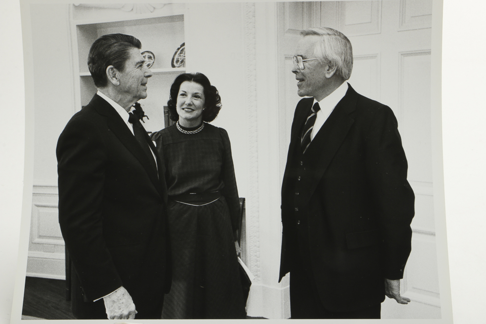 Signed Photo with President Reagan, E.  Doyle and Dr. Schuller