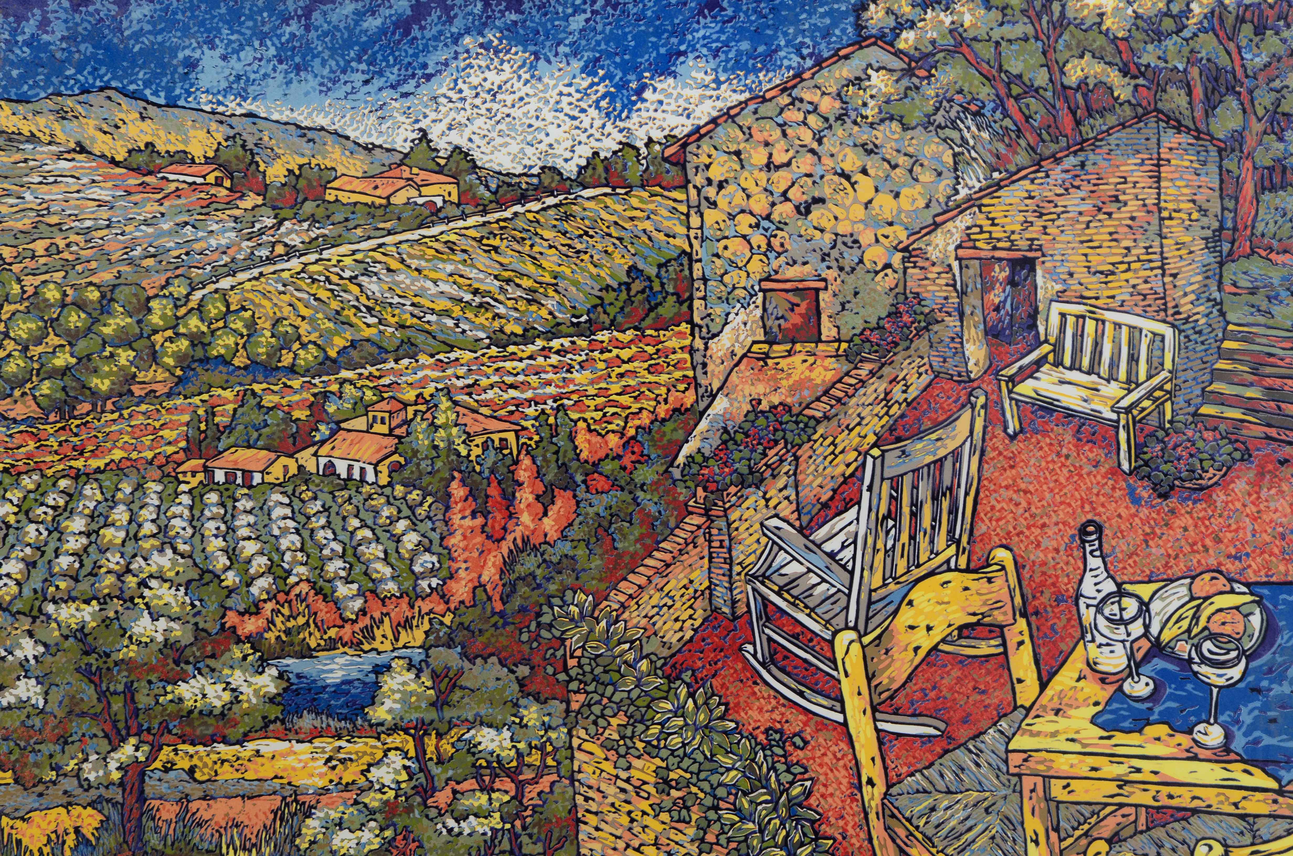"View from Orvieto" Linocut Print By Mary Mark