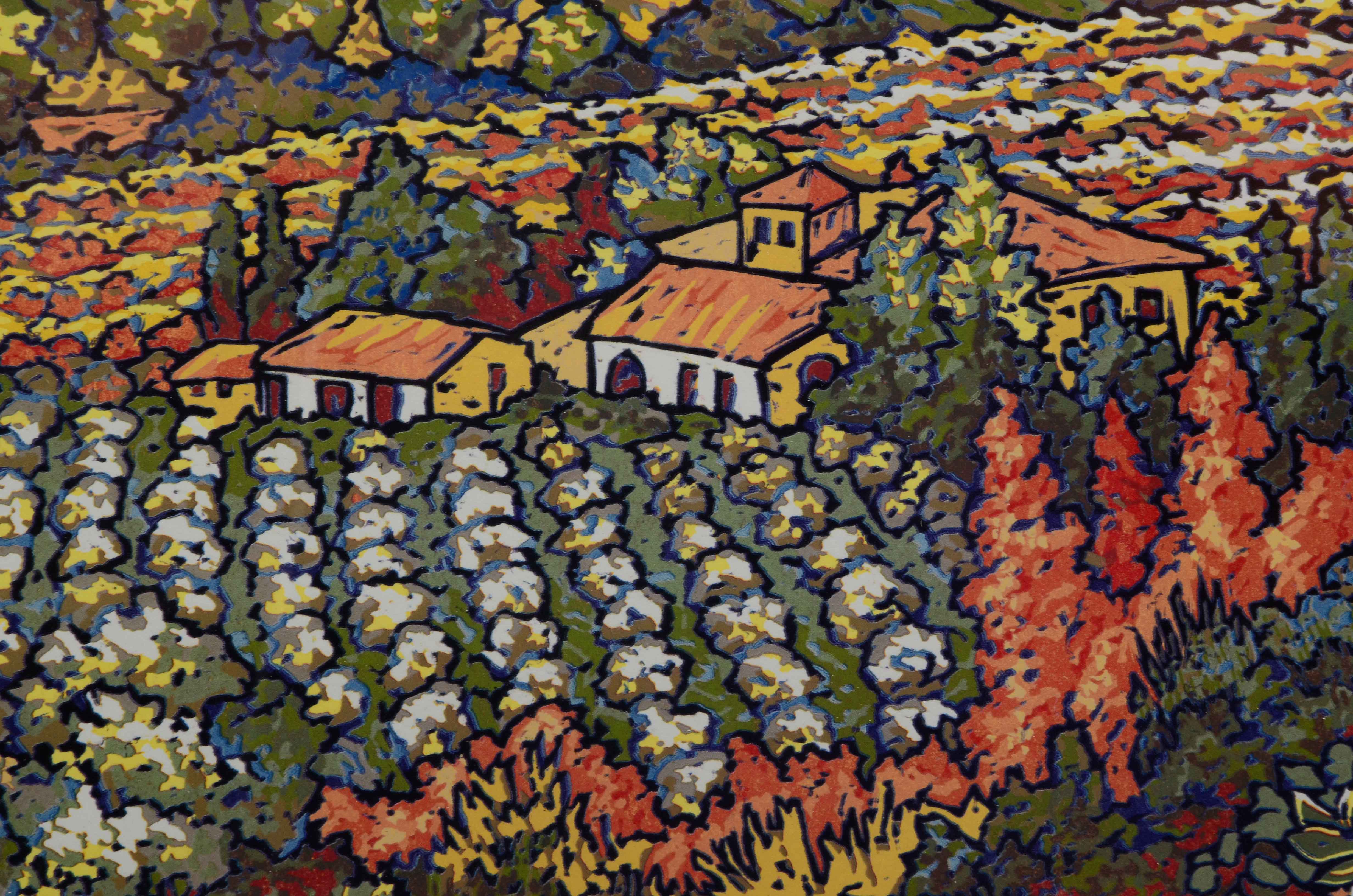 "View from Orvieto" Linocut Print By Mary Mark