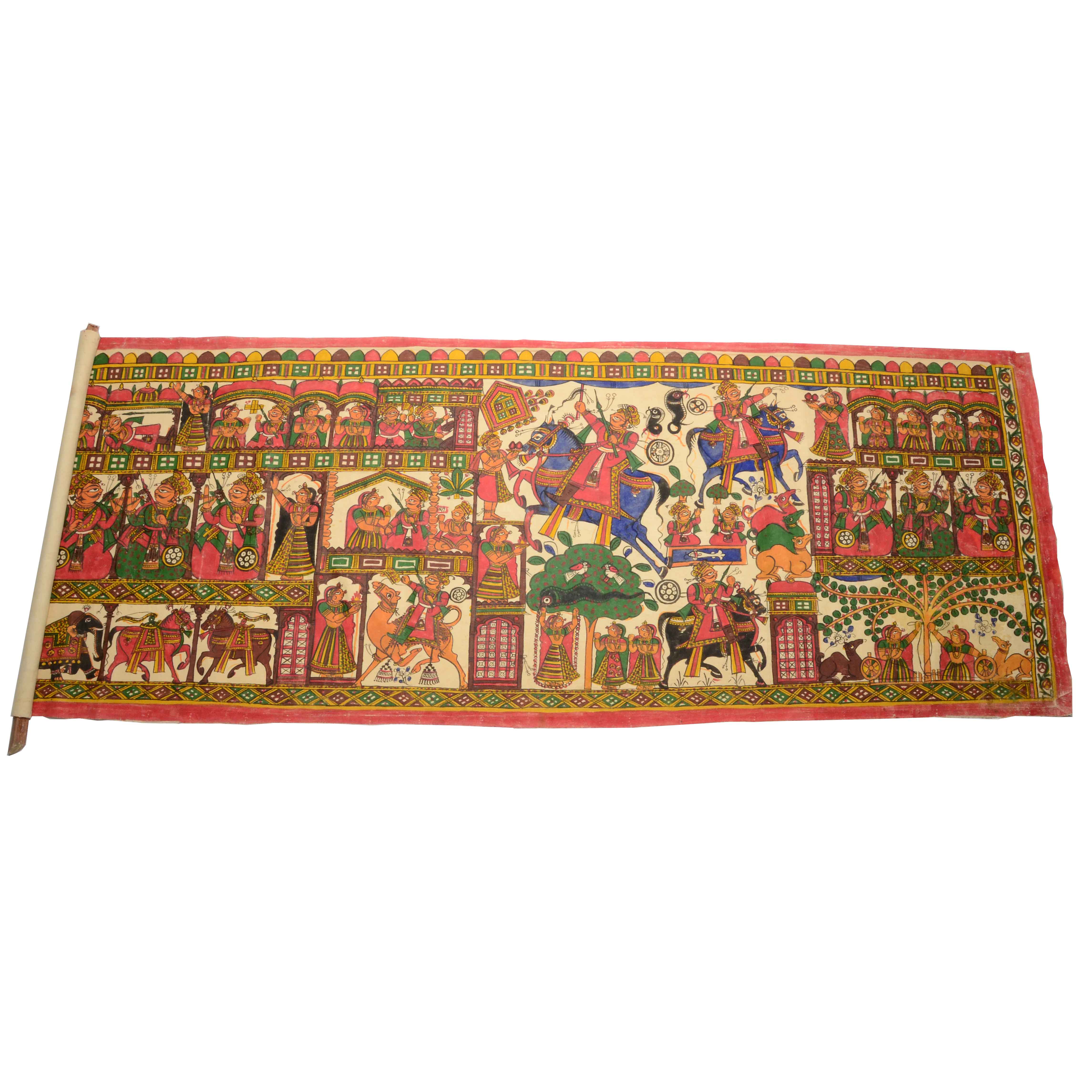 Vintage Hand-Painted Indian Linen Tapestry