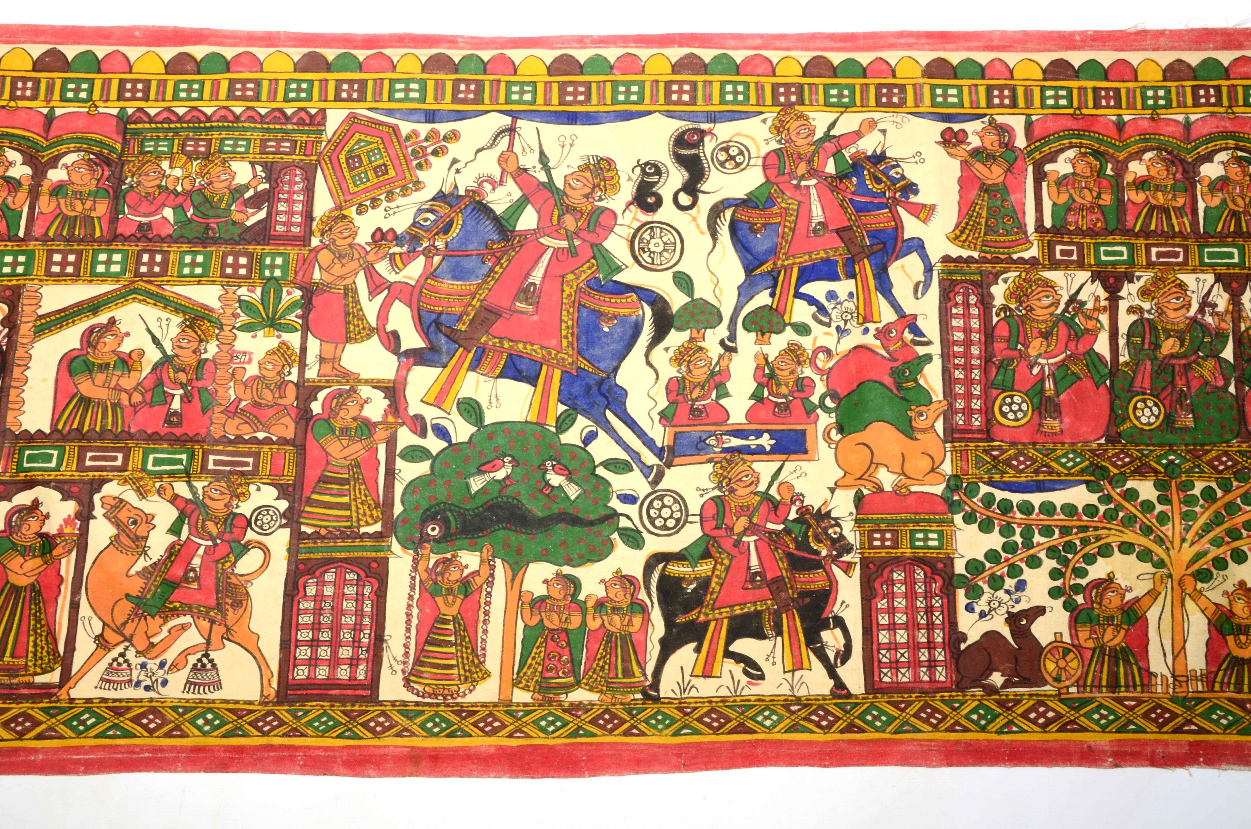 Vintage Hand-Painted Indian Linen Tapestry