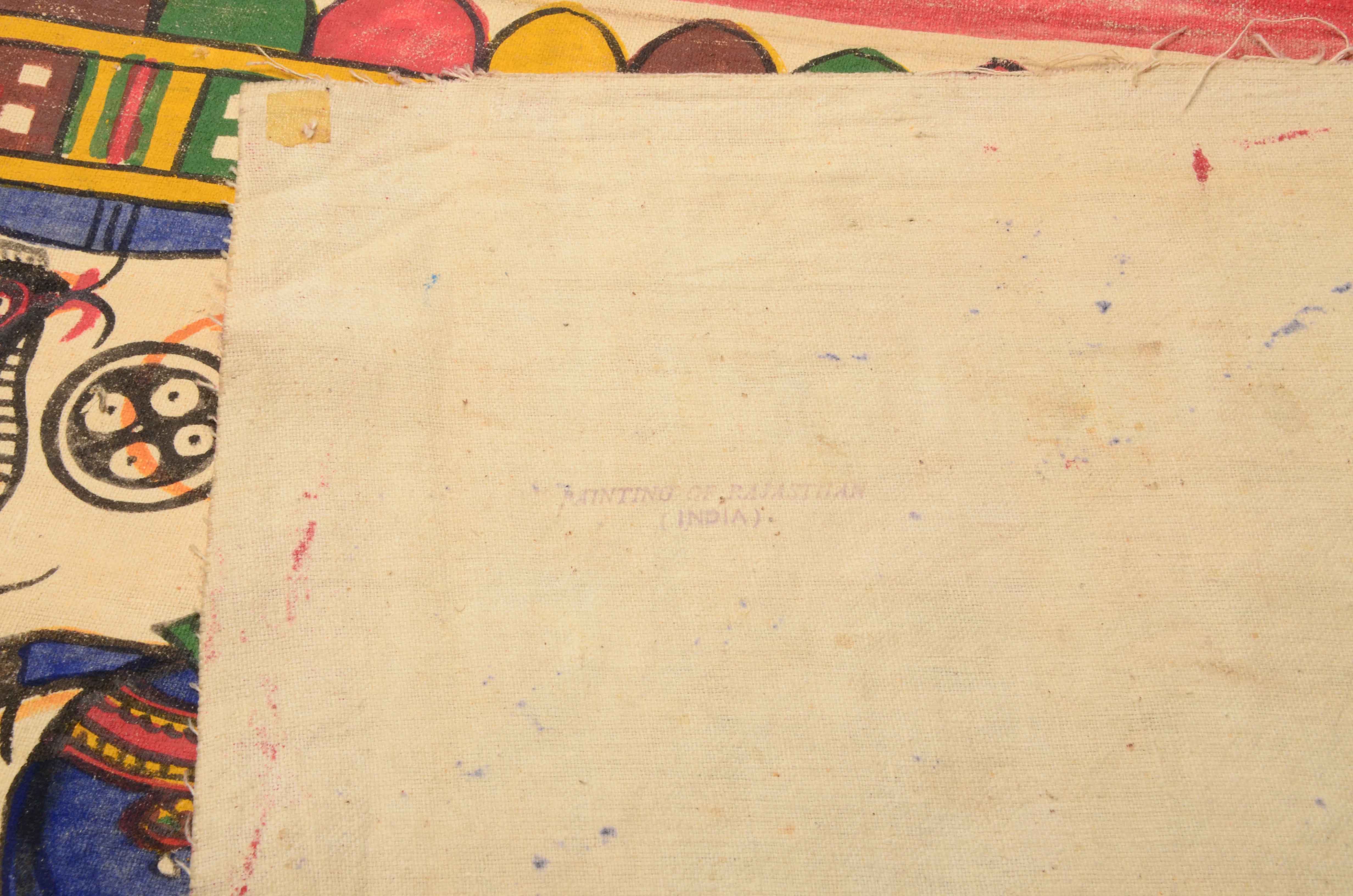 Vintage Hand-Painted Indian Linen Tapestry