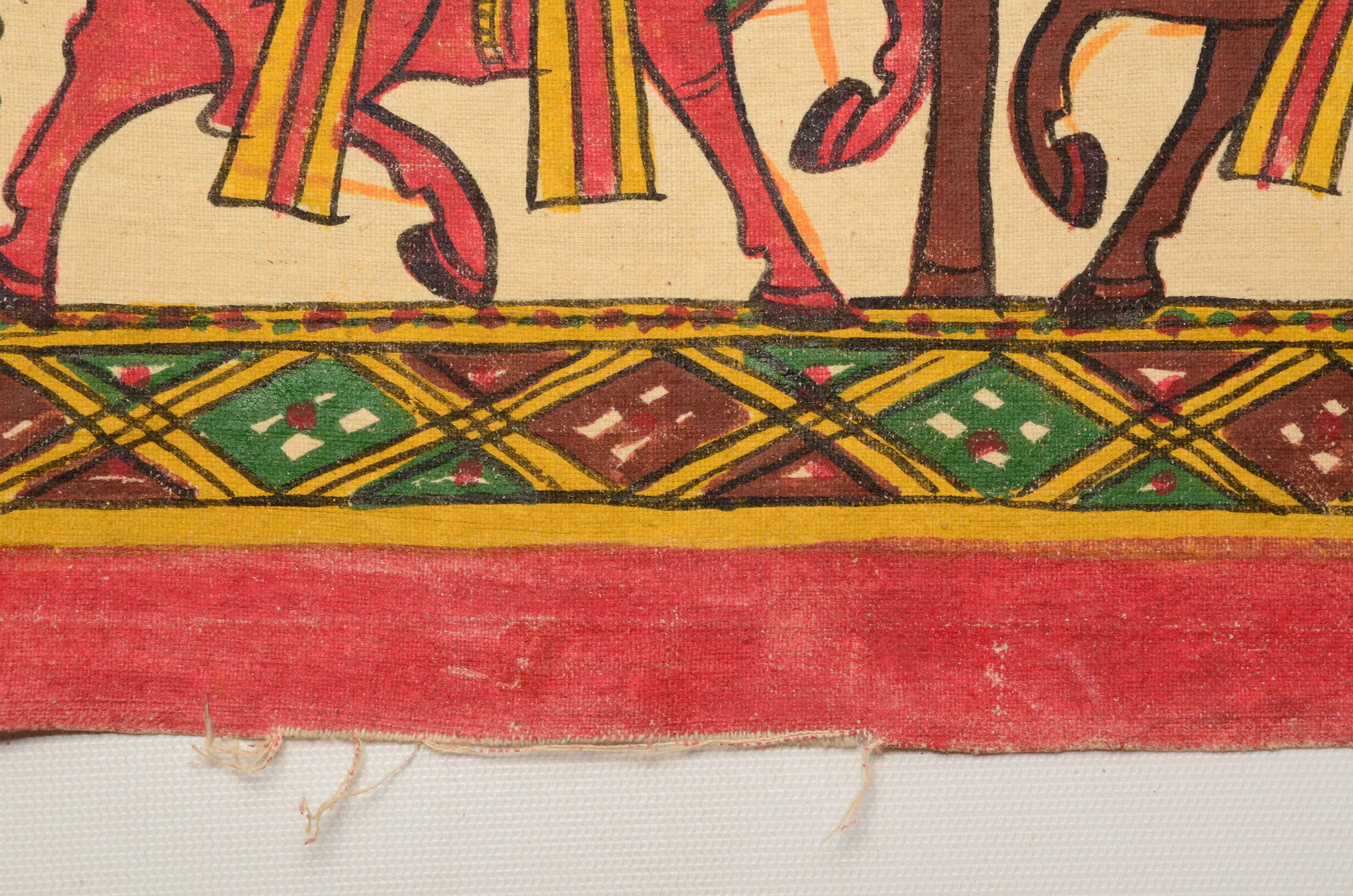 Vintage Hand-Painted Indian Linen Tapestry