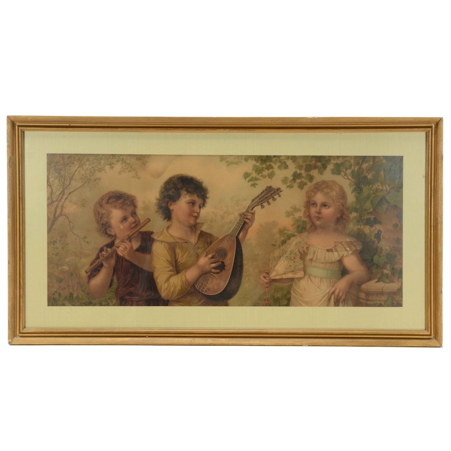 Antique Chromolithograph after Franz Lefler "Serenade"