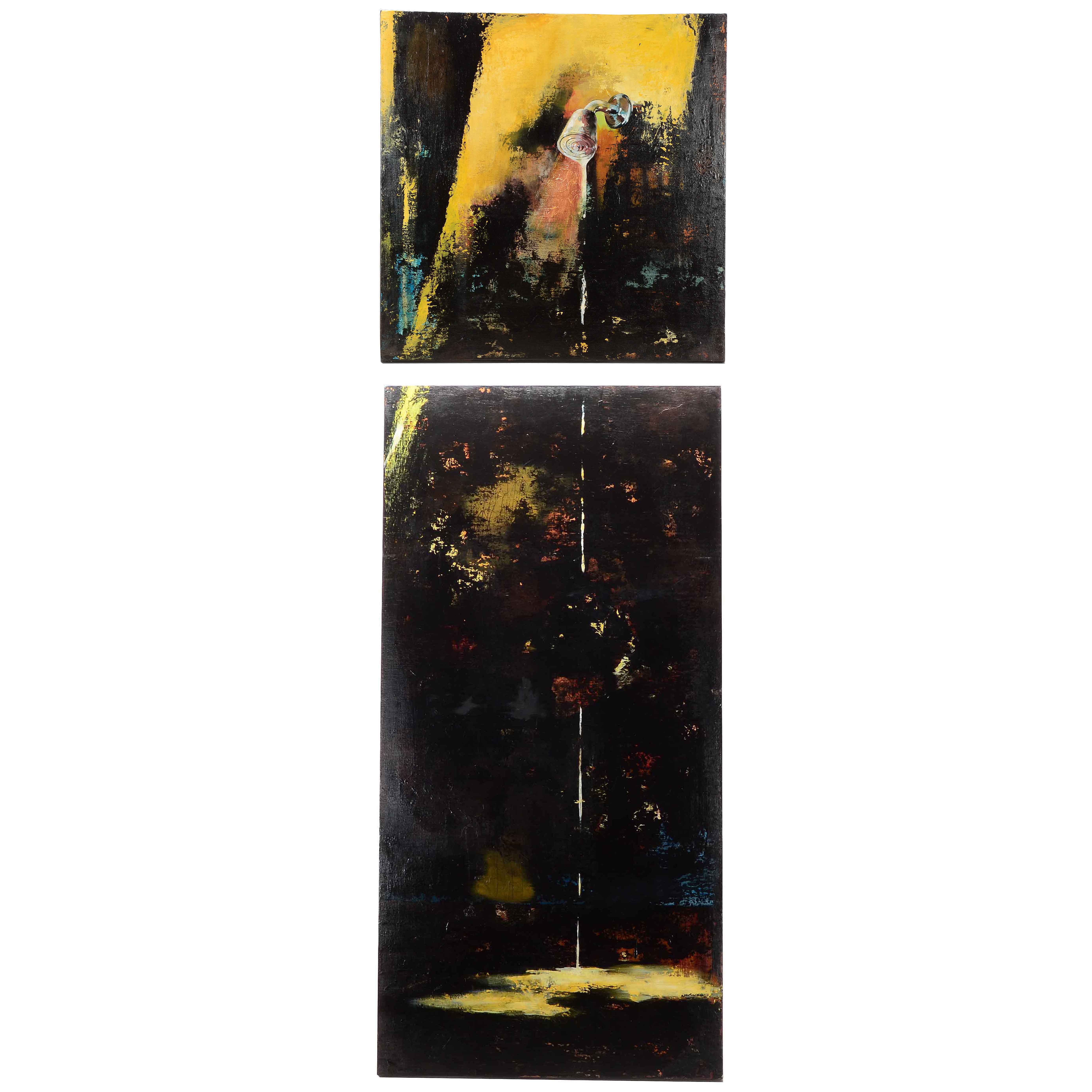 Adam Mysock Contemporary Original Oil on Wood Panel Diptych "Hit the Showers, You're Off the Team"