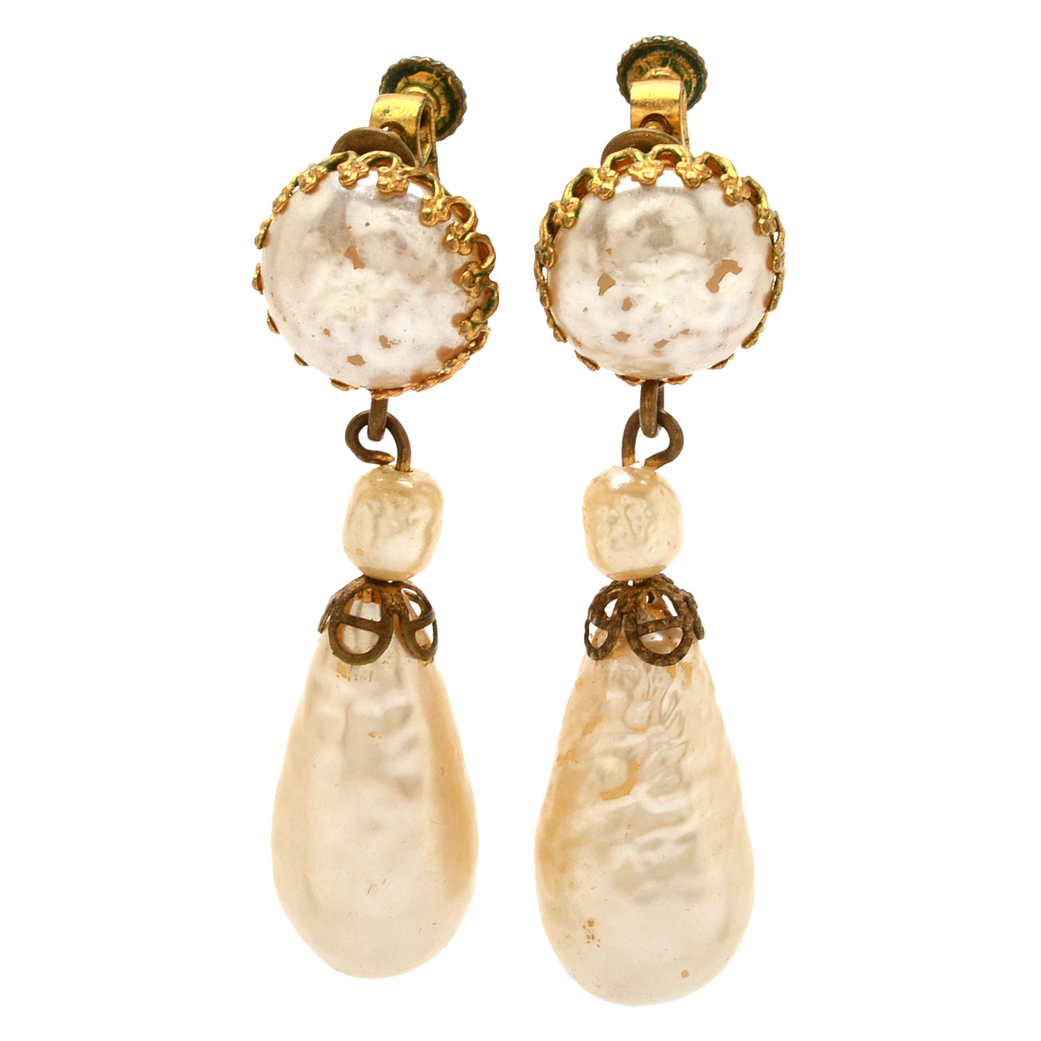 Vintage Miriam Haskell Imitation Baroque Pearl Drop Earrings