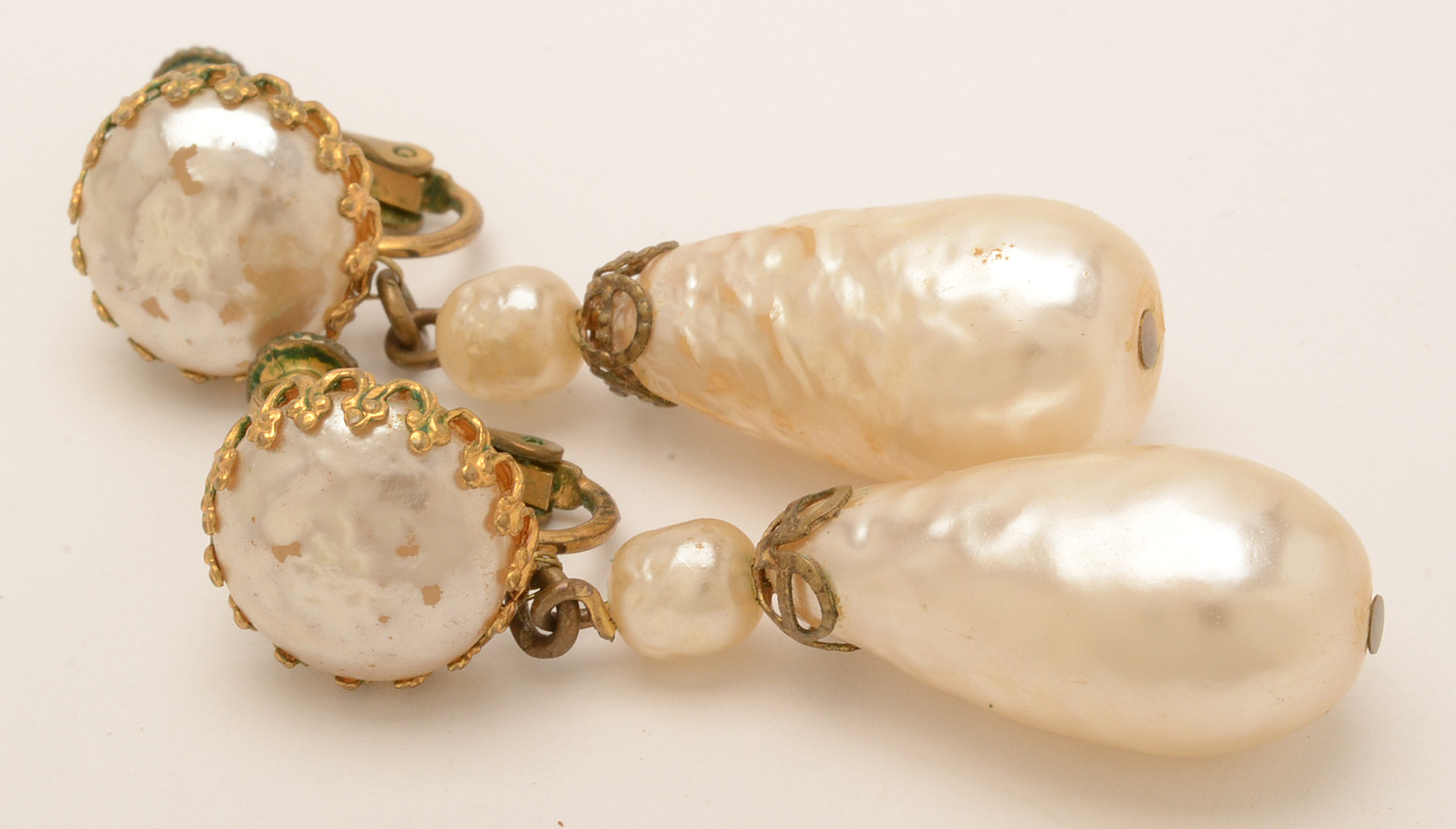 Vintage Miriam Haskell Imitation Baroque Pearl Drop Earrings