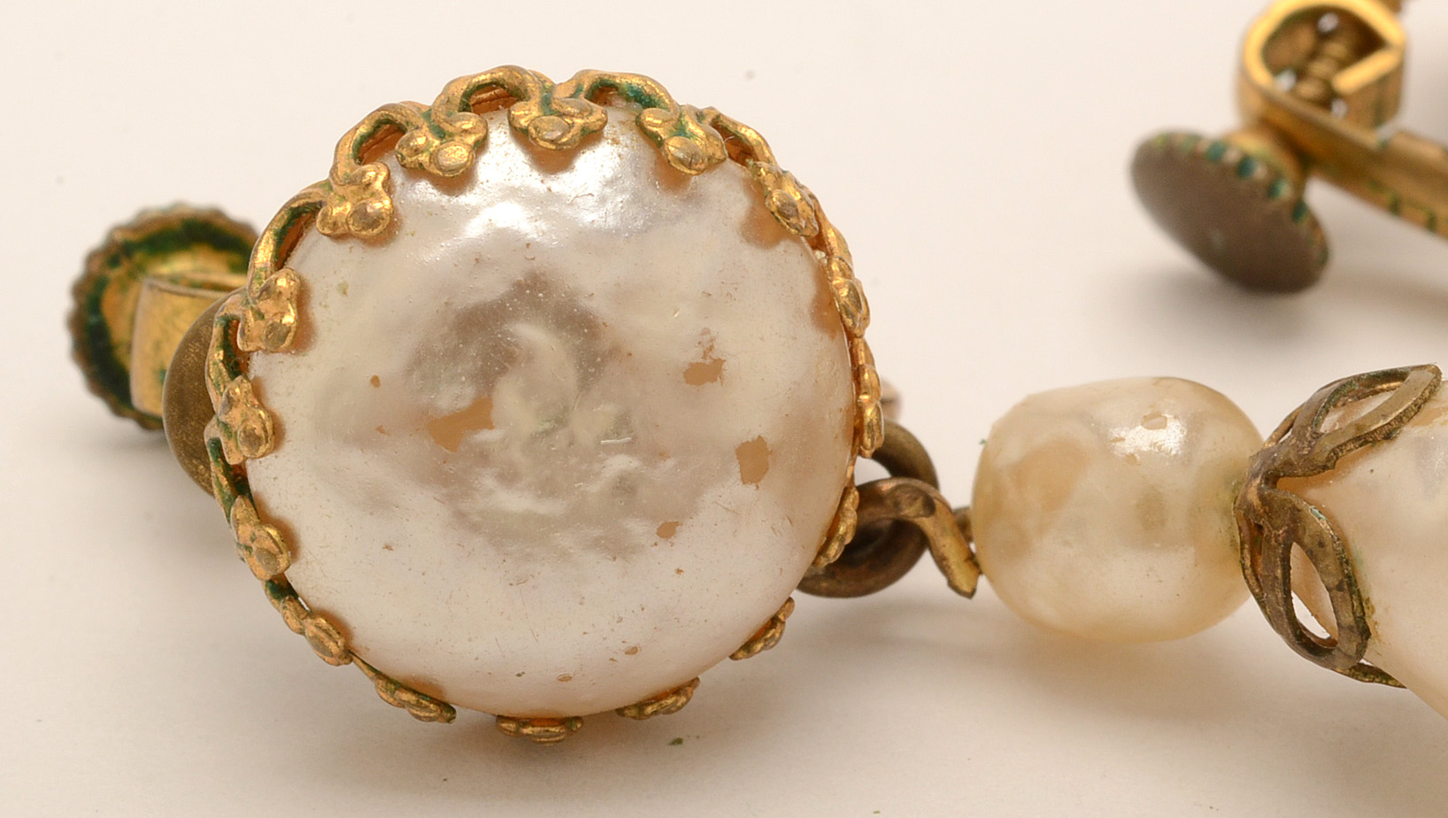 Vintage Miriam Haskell Imitation Baroque Pearl Drop Earrings