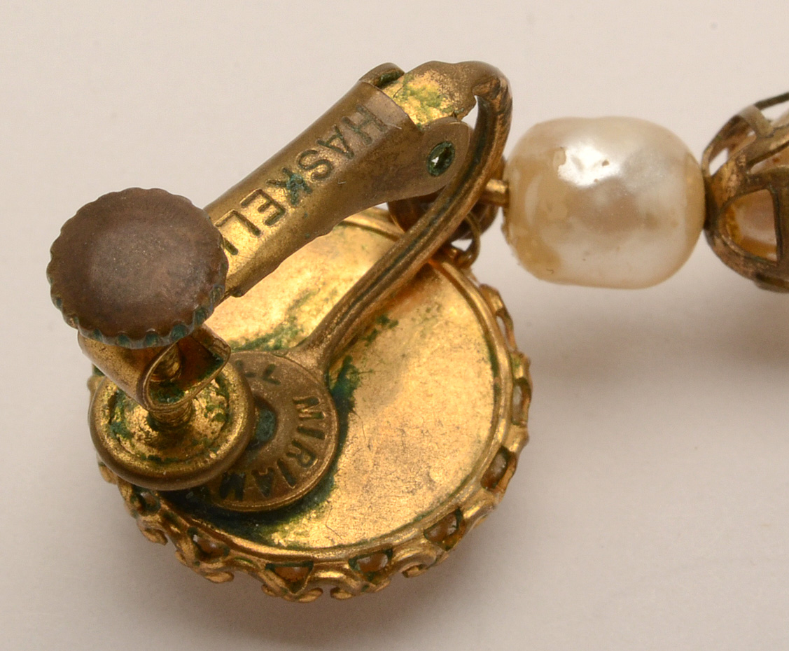 Vintage Miriam Haskell Imitation Baroque Pearl Drop Earrings