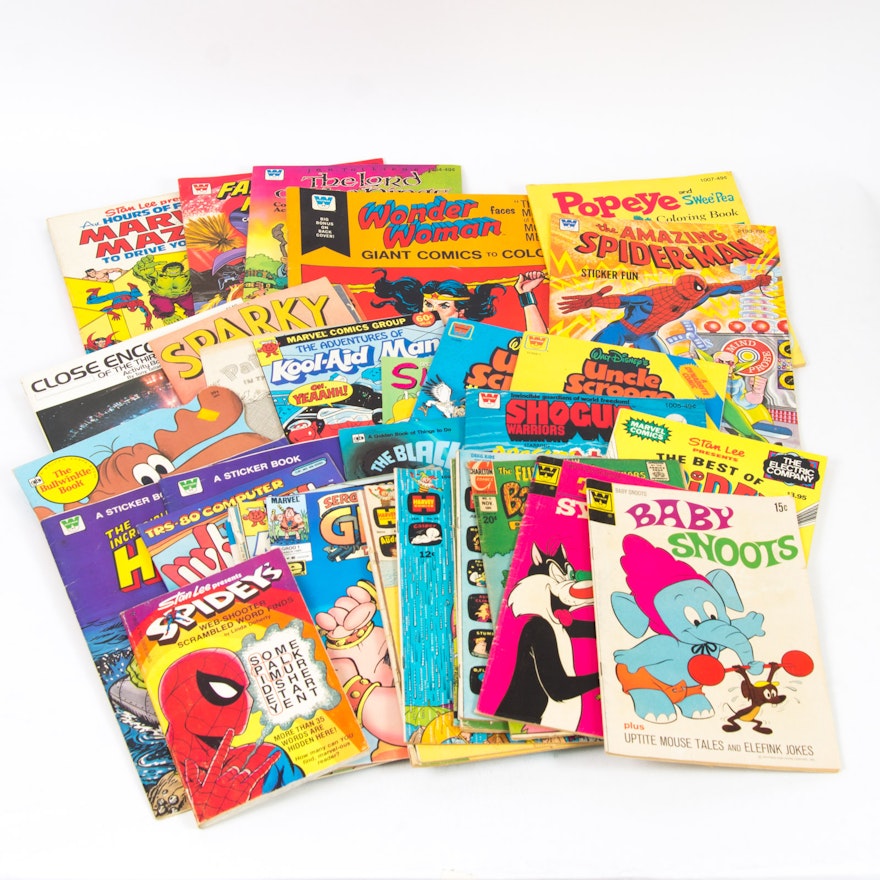 Assorted Children's Comics and Comic Book Themed Coloring Books