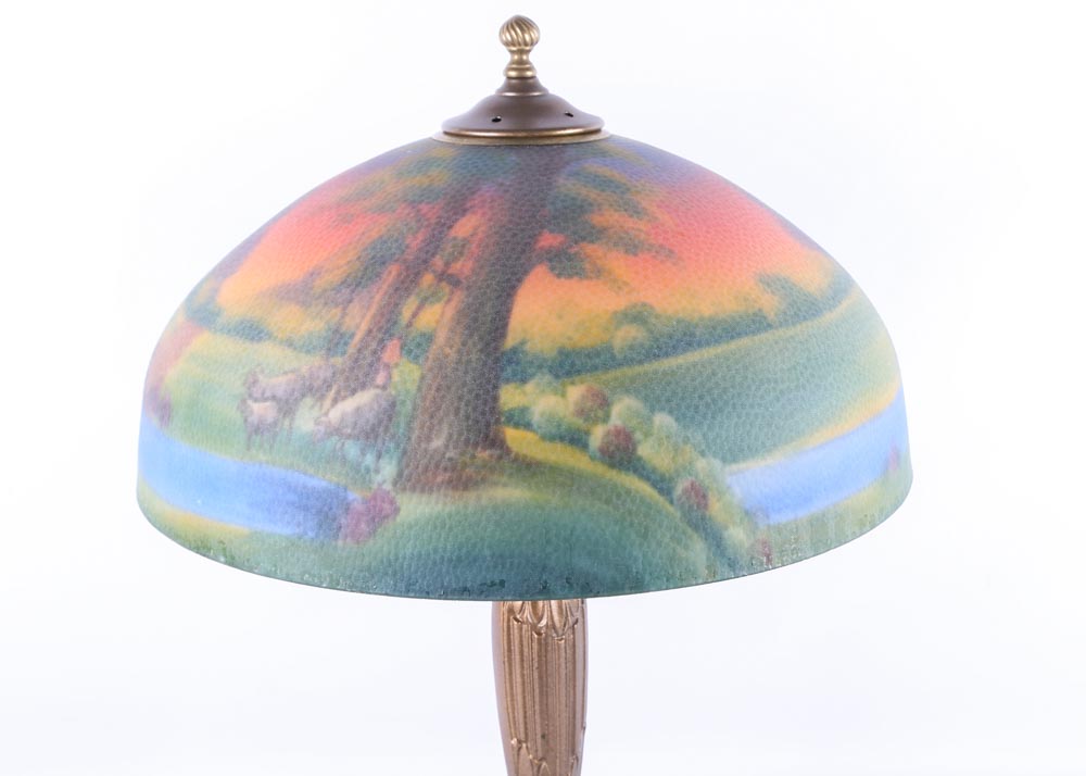 Antique Art Nouveau Reverse Painted Lamp