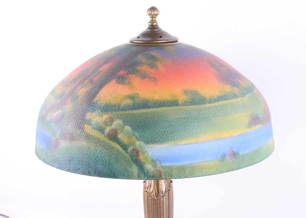 Antique Art Nouveau Reverse Painted Lamp
