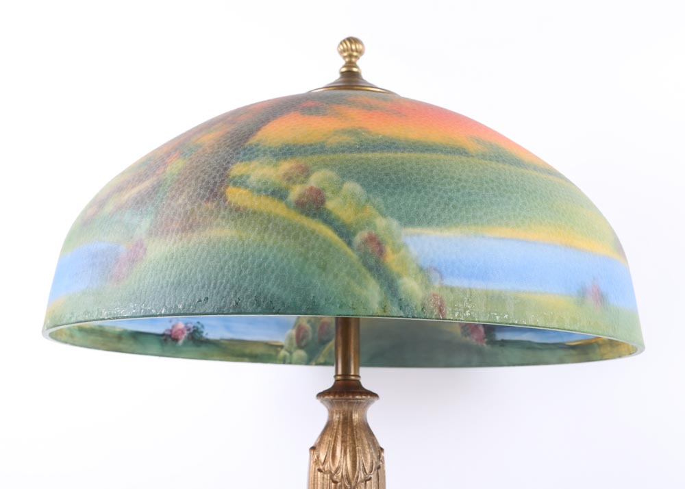 Antique Art Nouveau Reverse Painted Lamp