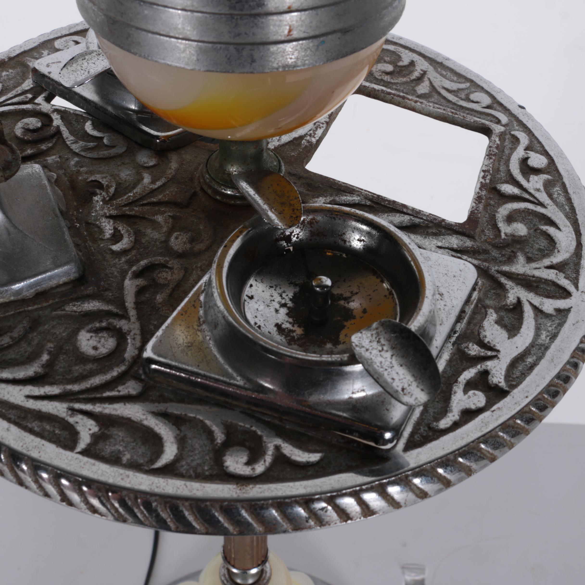 Art Deco Lighted Agate Glass and Cast Metal Smoking Stand