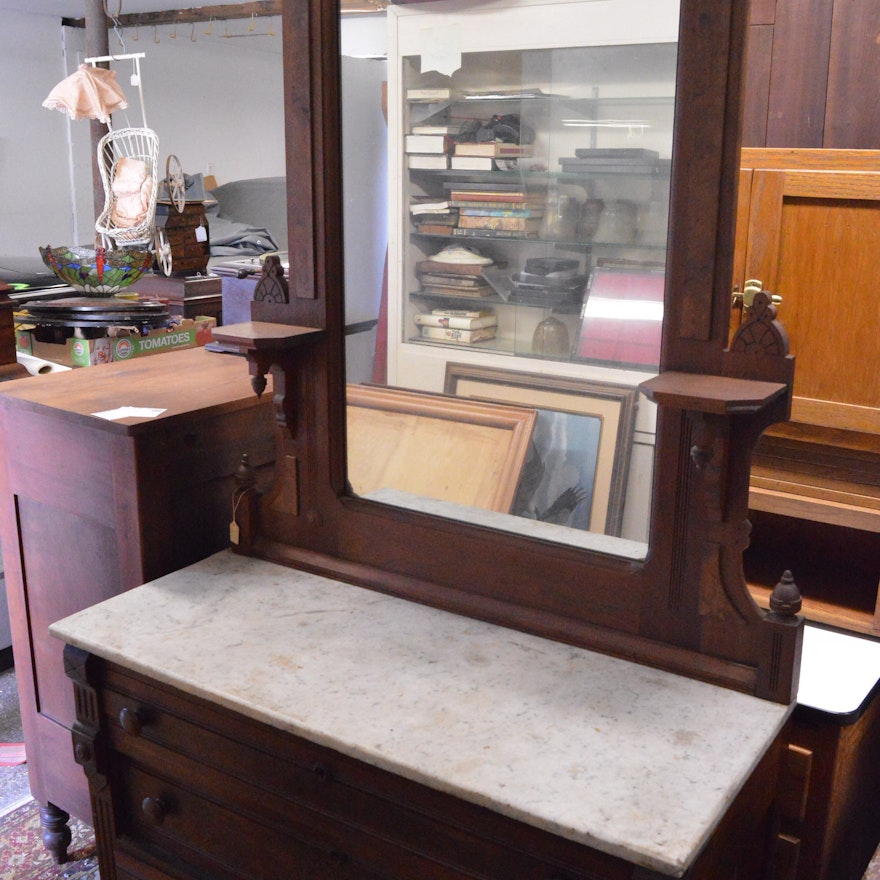 Eastlake Dresser with Mirrored Back and Marble Top