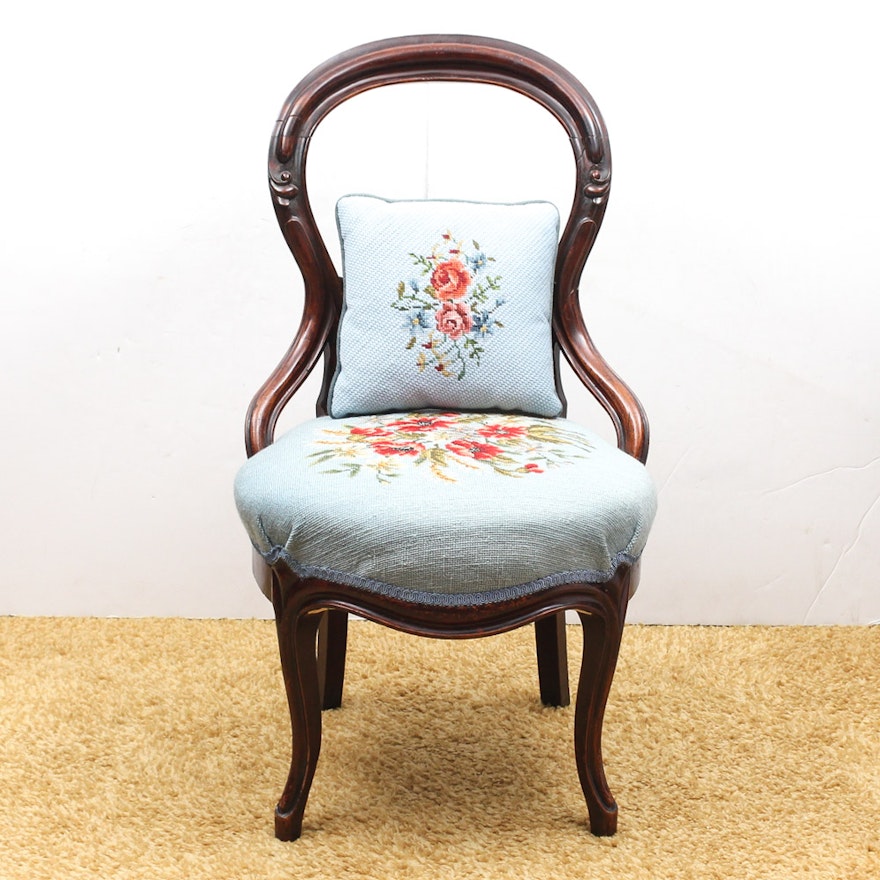 Victorian Balloon Back Chair with Needlepoint Upholstery