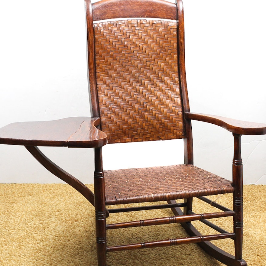 Vintage Oak Woven Rocking Chair