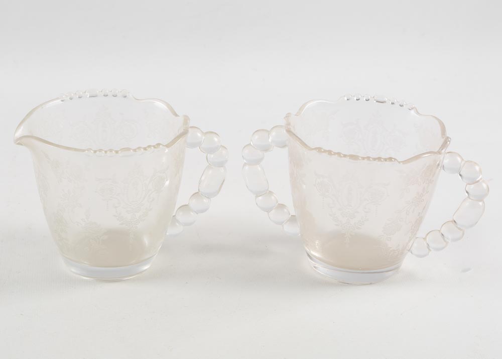 Depression Glass Etched Stemware and Tableware
