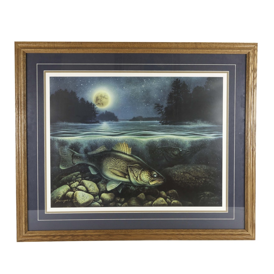 Limited Edition "Harvest Moon Walleye" Offset Lithograph Signed By Jon Q. Wright