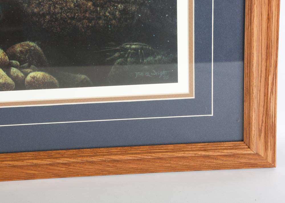 Limited Edition "Harvest Moon Walleye" Offset Lithograph Signed By Jon Q. Wright