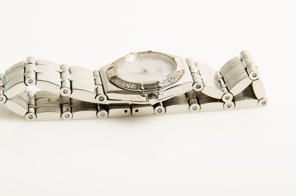 Citizen Eco-Drive Stainless Steel Watch with Diamond Bezel